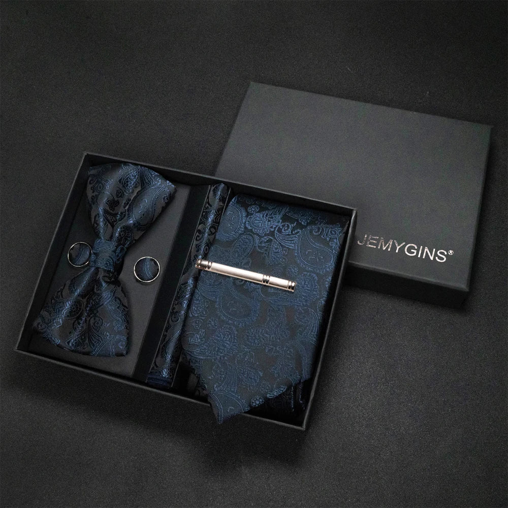 JEMYGINS Luxury Gift Box Classic Paisley Green Silk Tie NeckTie Pocket Square Cufflinks Set Business Party Wedding Men's bowtie - Luzilly Bridal & Apparel