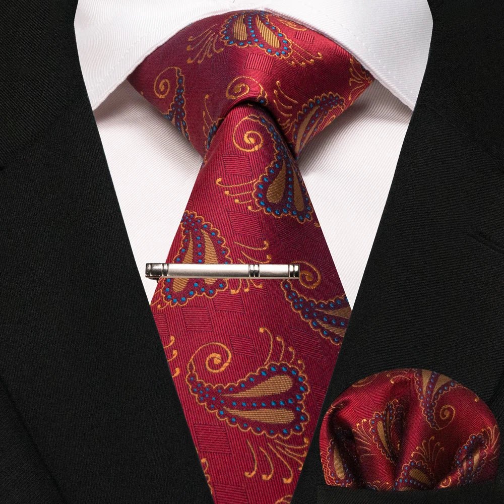 JEMYGINS Men's Tie Pocket Square Classic Party Wedding Fashion striped Paisley Silk Woven Business Men Tie Necktie Handkerchief - Luzilly Bridal & Apparel