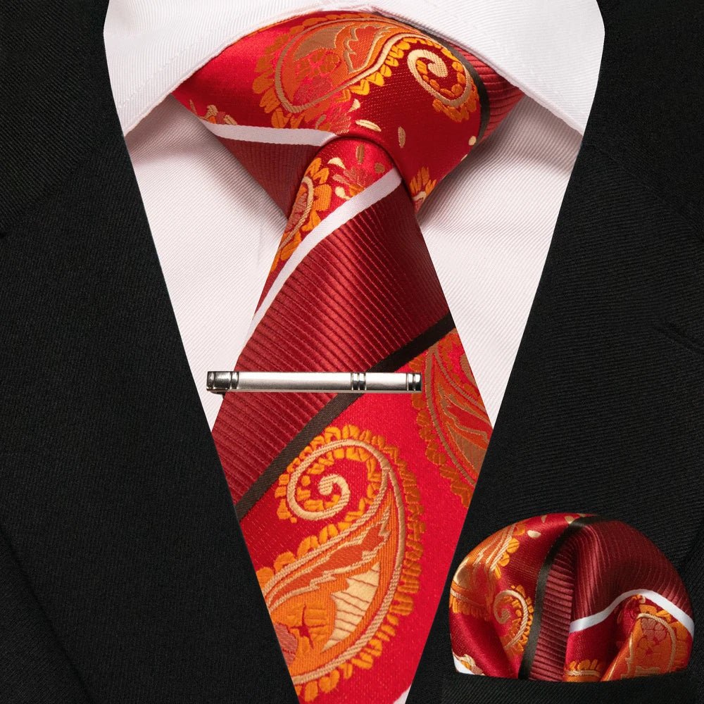 JEMYGINS Men's Tie Pocket Square Classic Party Wedding Fashion striped Paisley Silk Woven Business Men Tie Necktie Handkerchief - Luzilly Bridal & Apparel