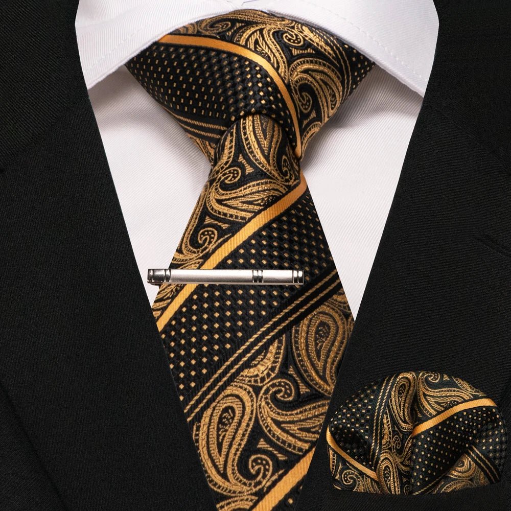 JEMYGINS Men's Tie Pocket Square Classic Party Wedding Fashion striped Paisley Silk Woven Business Men Tie Necktie Handkerchief - Luzilly Bridal & Apparel