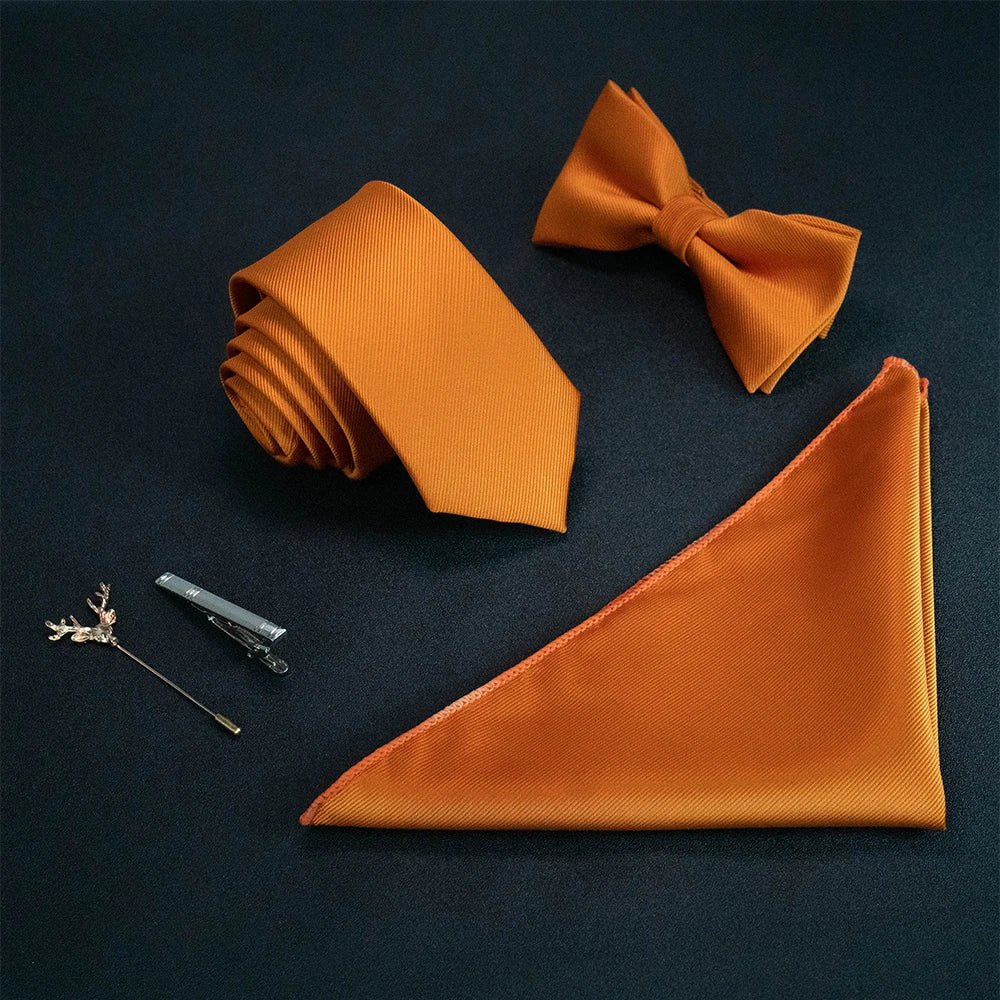 JEMYGINS New Solid Color 6cm Silk Men Tie Set Jacquard Woven Necktie Bowtie Handkerchief pin Suit Red Green For Business Wedding - Luzilly Bridal & Apparel