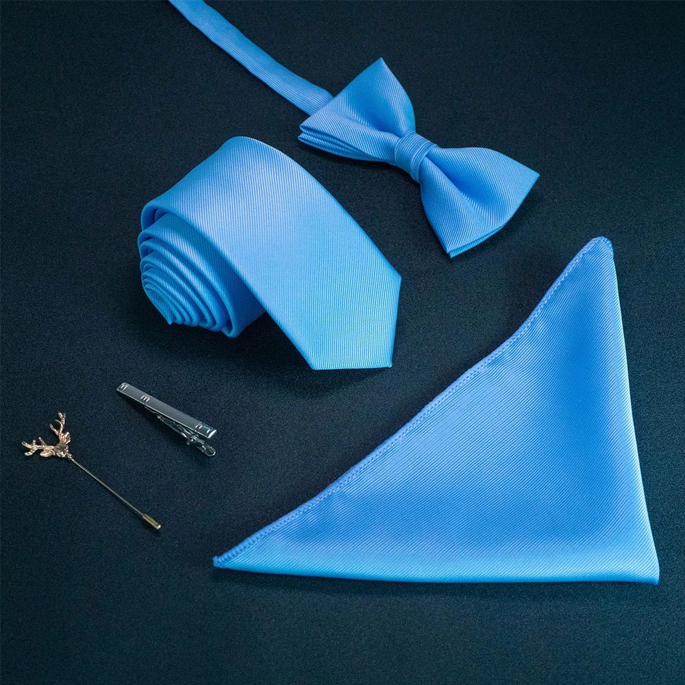 JEMYGINS New Solid Color 6cm Silk Men Tie Set Jacquard Woven Necktie Bowtie Handkerchief pin Suit Red Green For Business Wedding - Luzilly Bridal & Apparel
