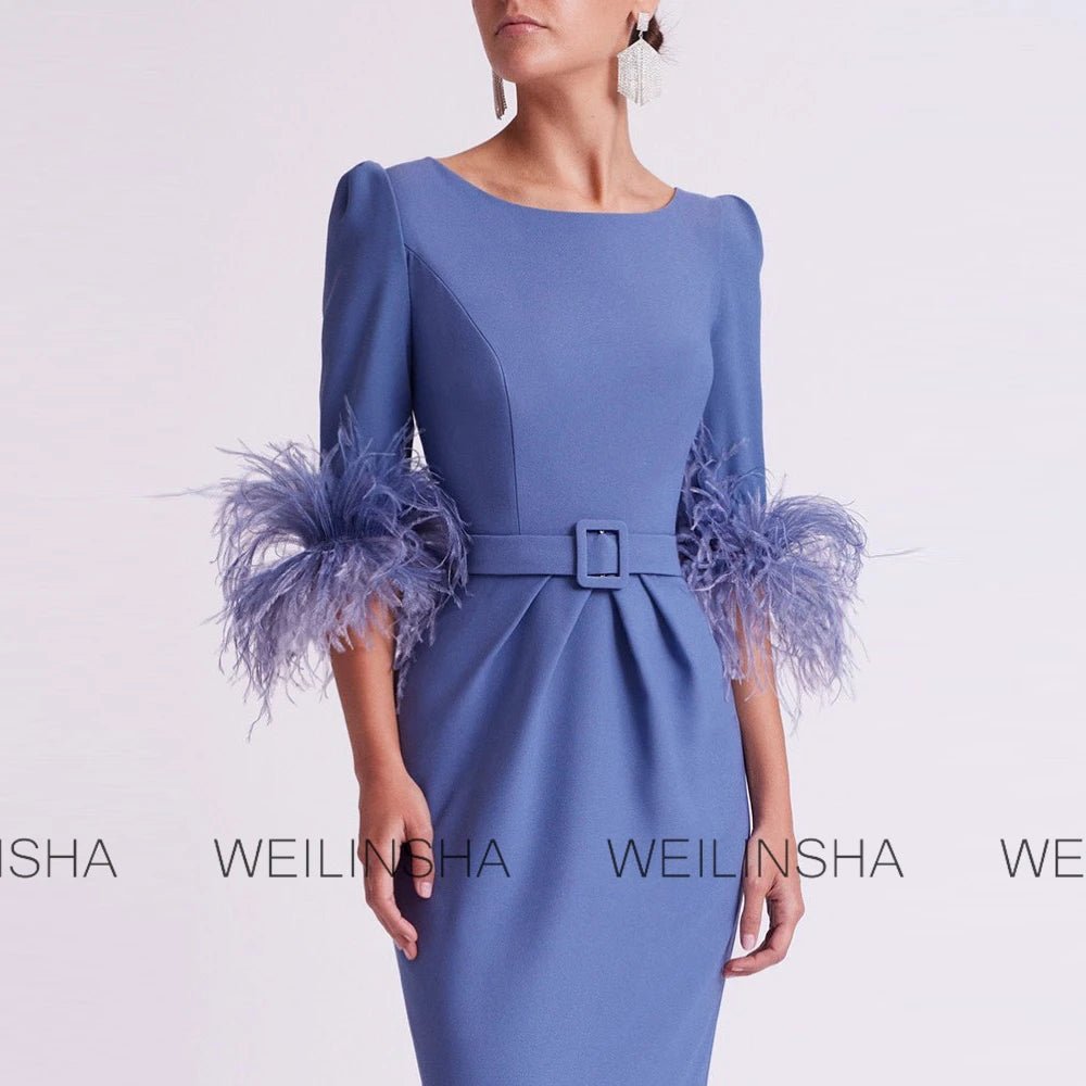 Jersey Sheath Mother of the Bride Gown with Feather Detail - Luzilly Bridal & Apparel