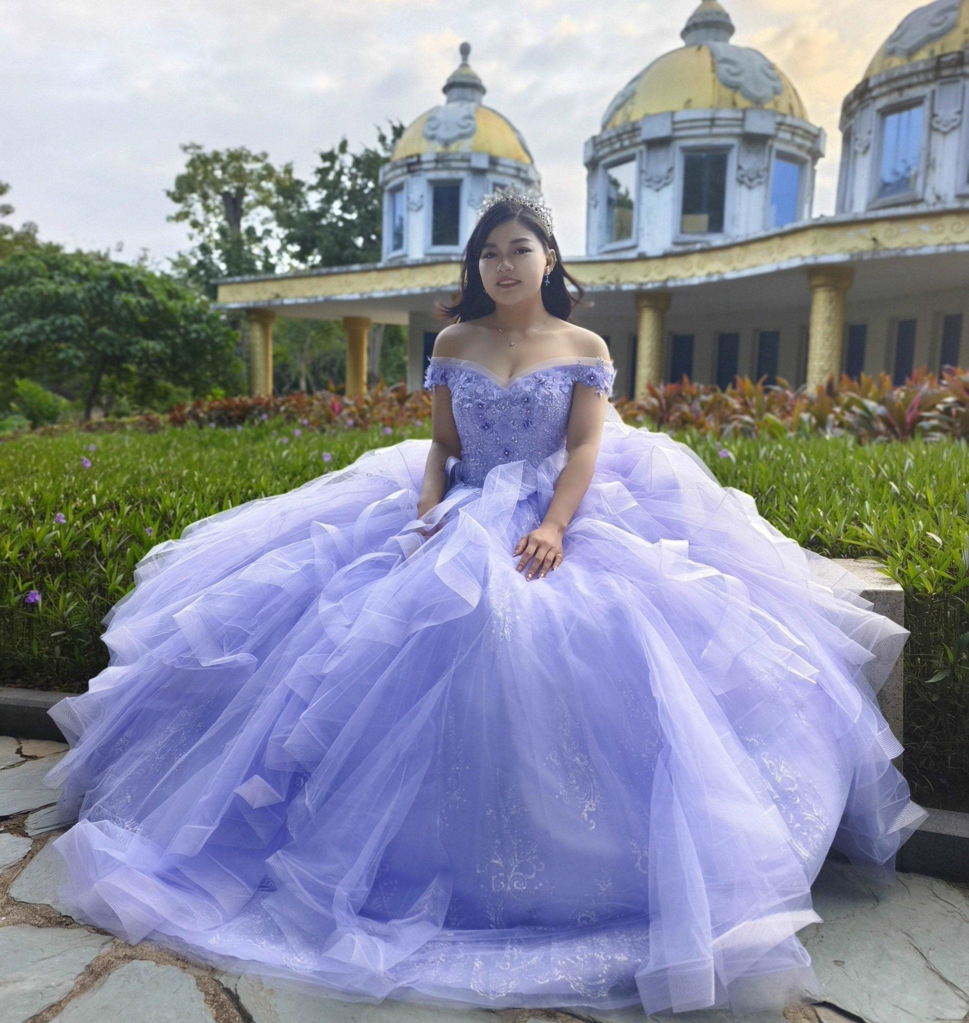 Jewel-Beaded Tiered Tulle Quinceañera Ball Gown - Luzilly Bridal & Apparel