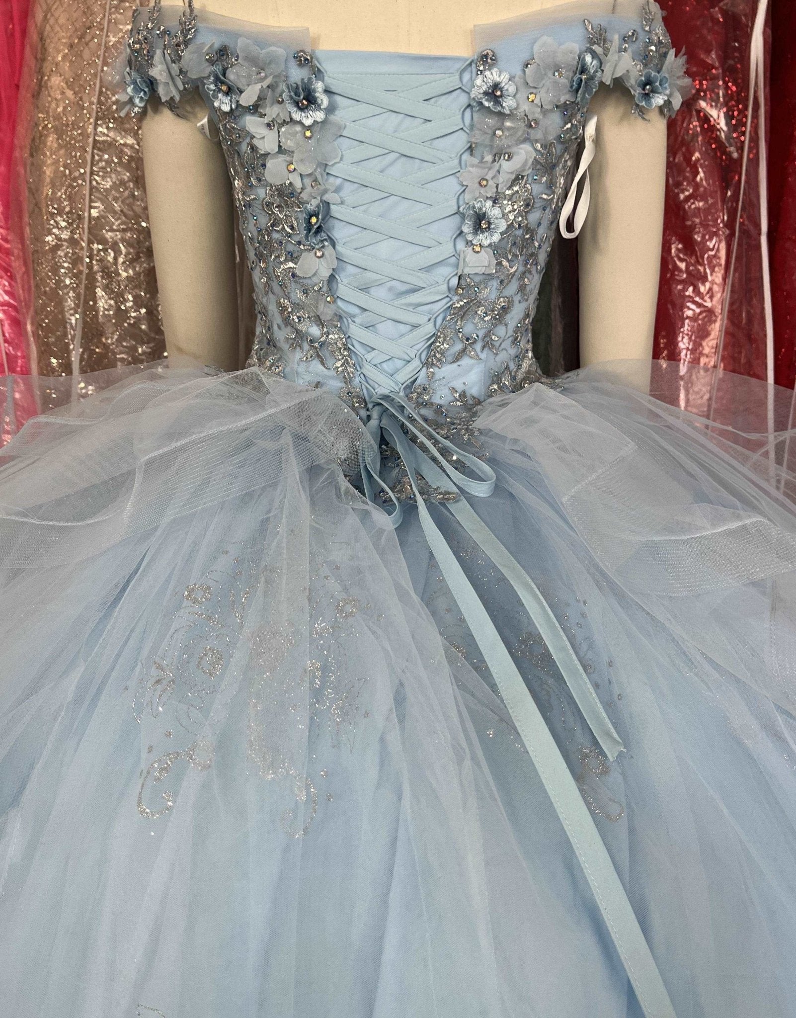 Jewel-Beaded Tiered Tulle Quinceañera Ball Gown - Luzilly Bridal & Apparel