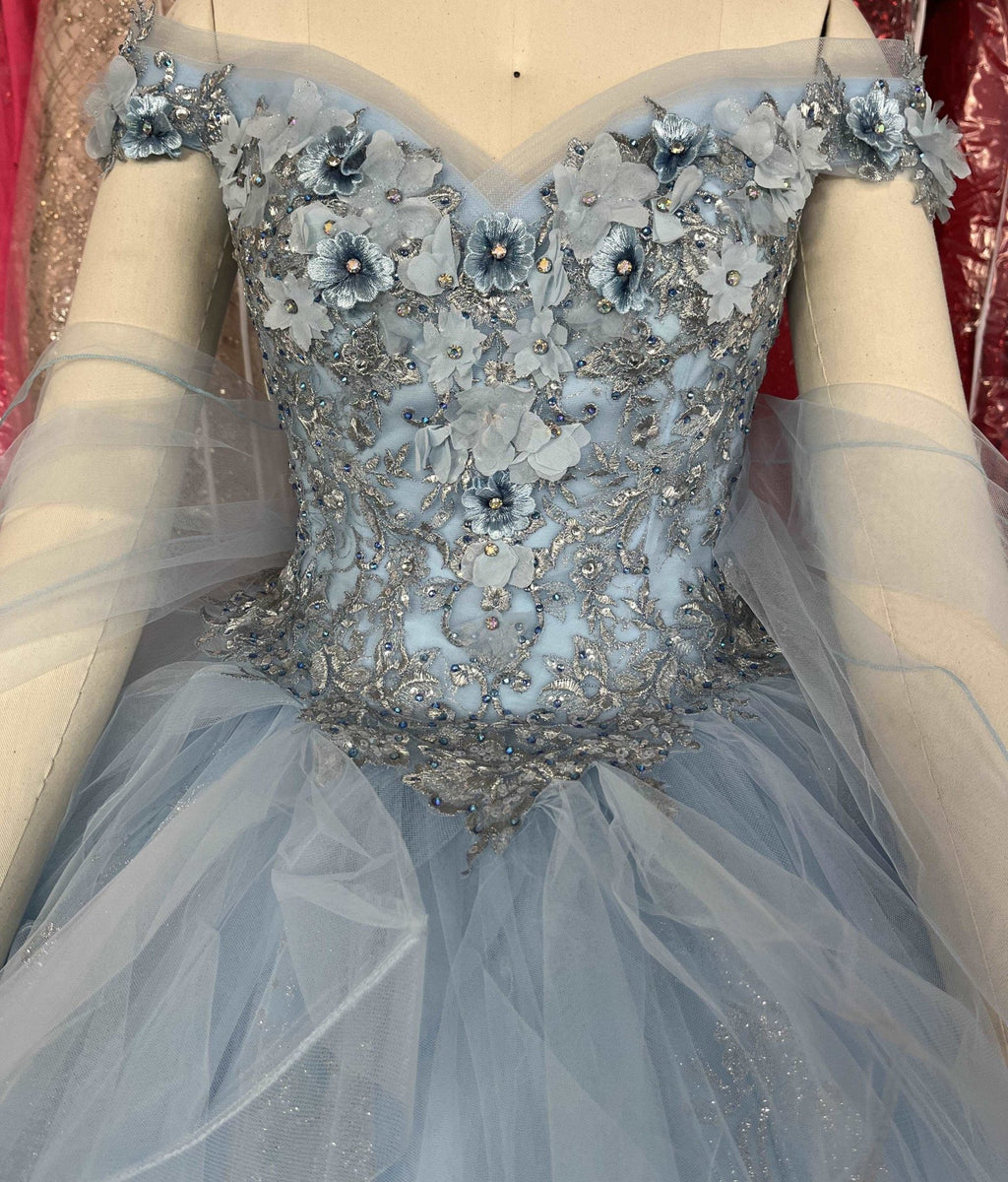 Jewel-Beaded Tiered Tulle Quinceañera Ball Gown - Luzilly Bridal & Apparel