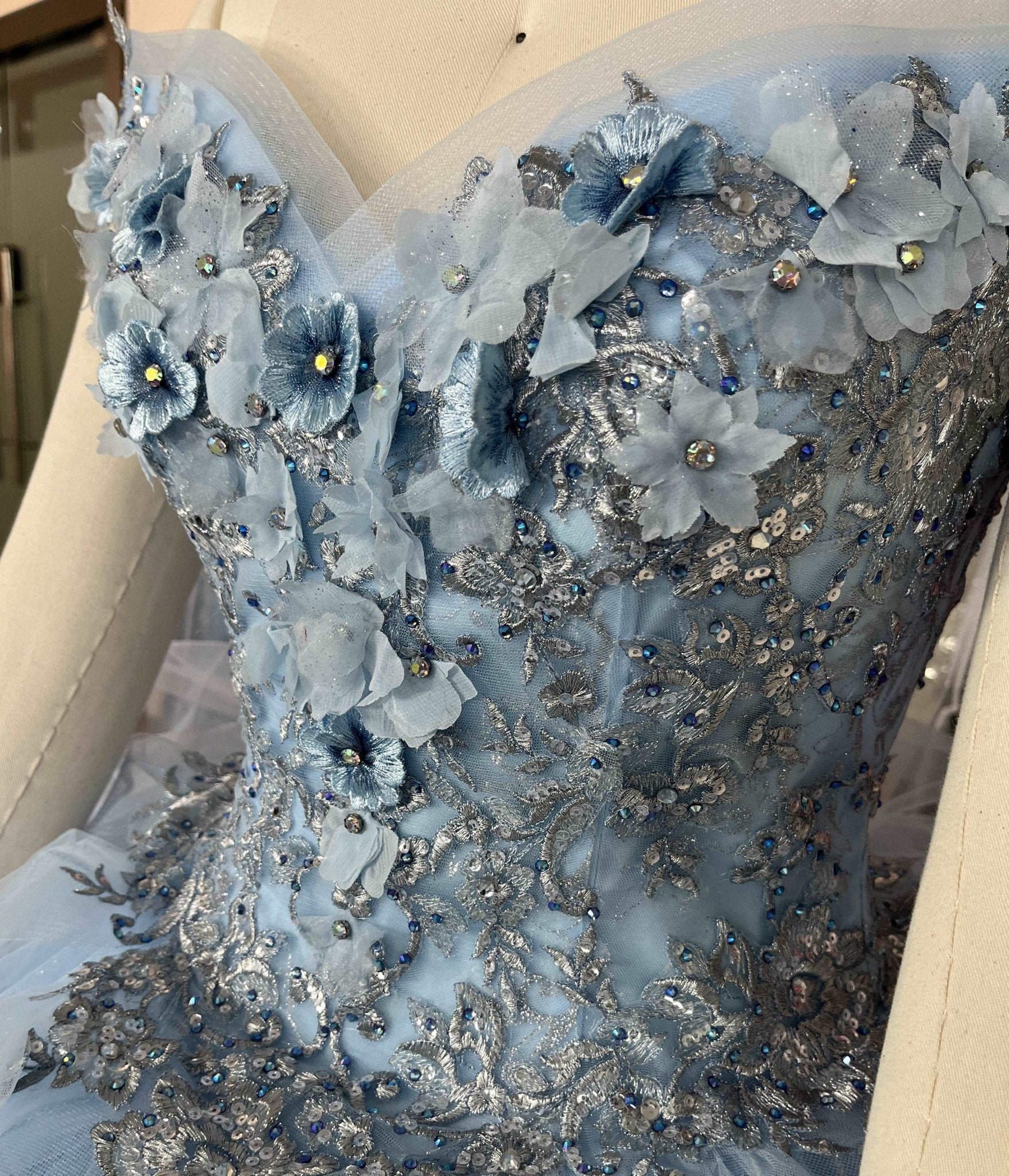 Jewel-Beaded Tiered Tulle Quinceañera Ball Gown - Luzilly Bridal & Apparel