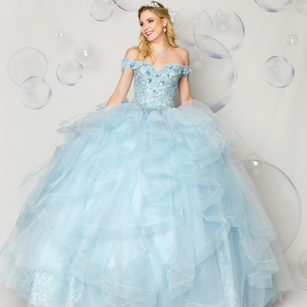 Jewel-Beaded Tiered Tulle Quinceañera Ball Gown - Luzilly Bridal & Apparel