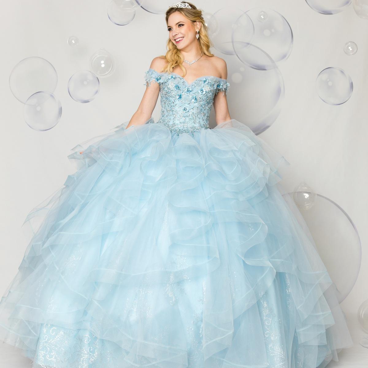 Jewel-Beaded Tiered Tulle Quinceañera Ball Gown - Luzilly Bridal & Apparel