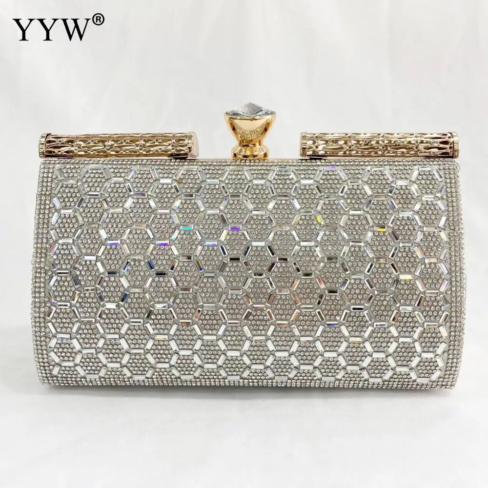 Jeweled Rhinestone Minaudière Clutch - Luzilly Bridal & Apparel