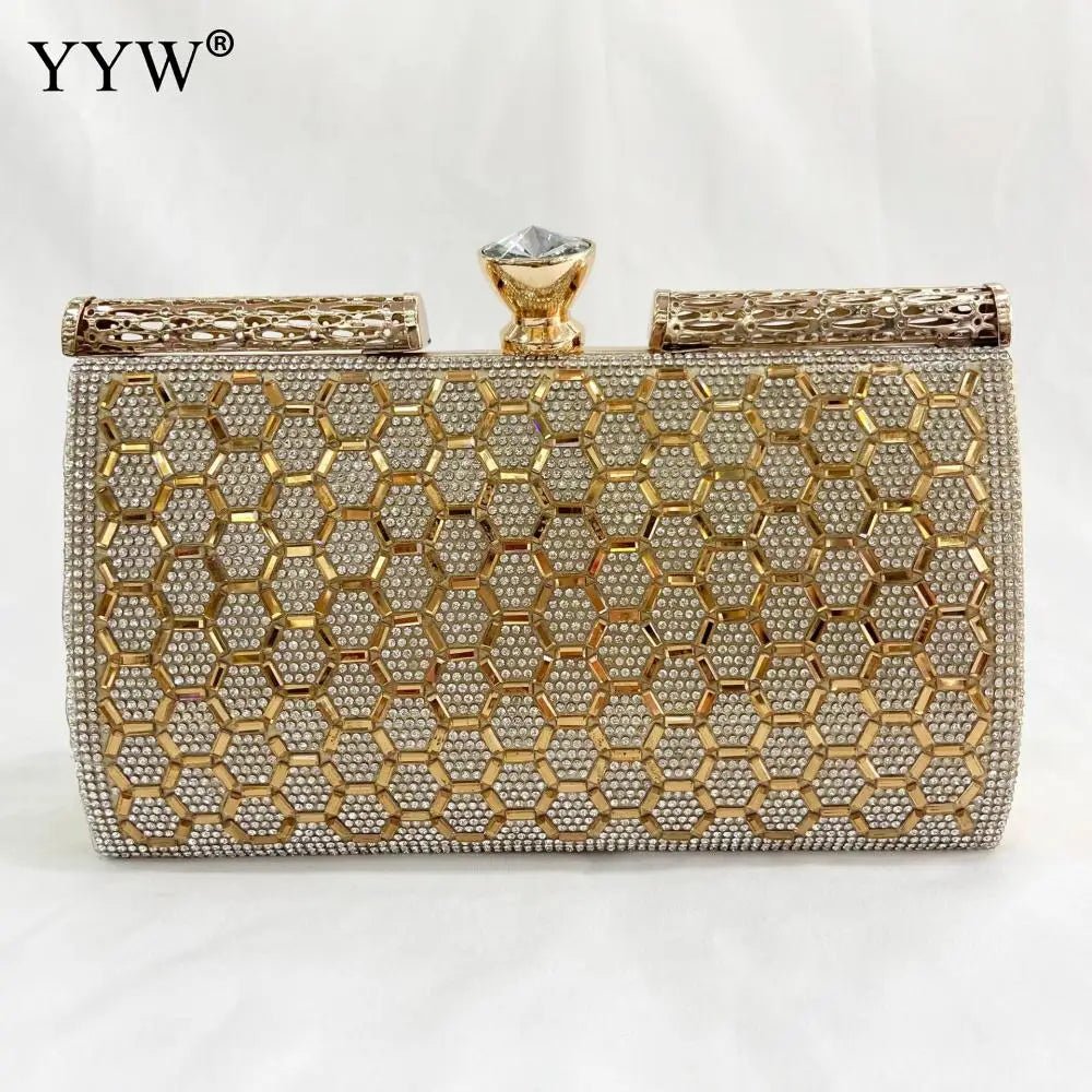 Jeweled Rhinestone Minaudière Clutch - Luzilly Bridal & Apparel