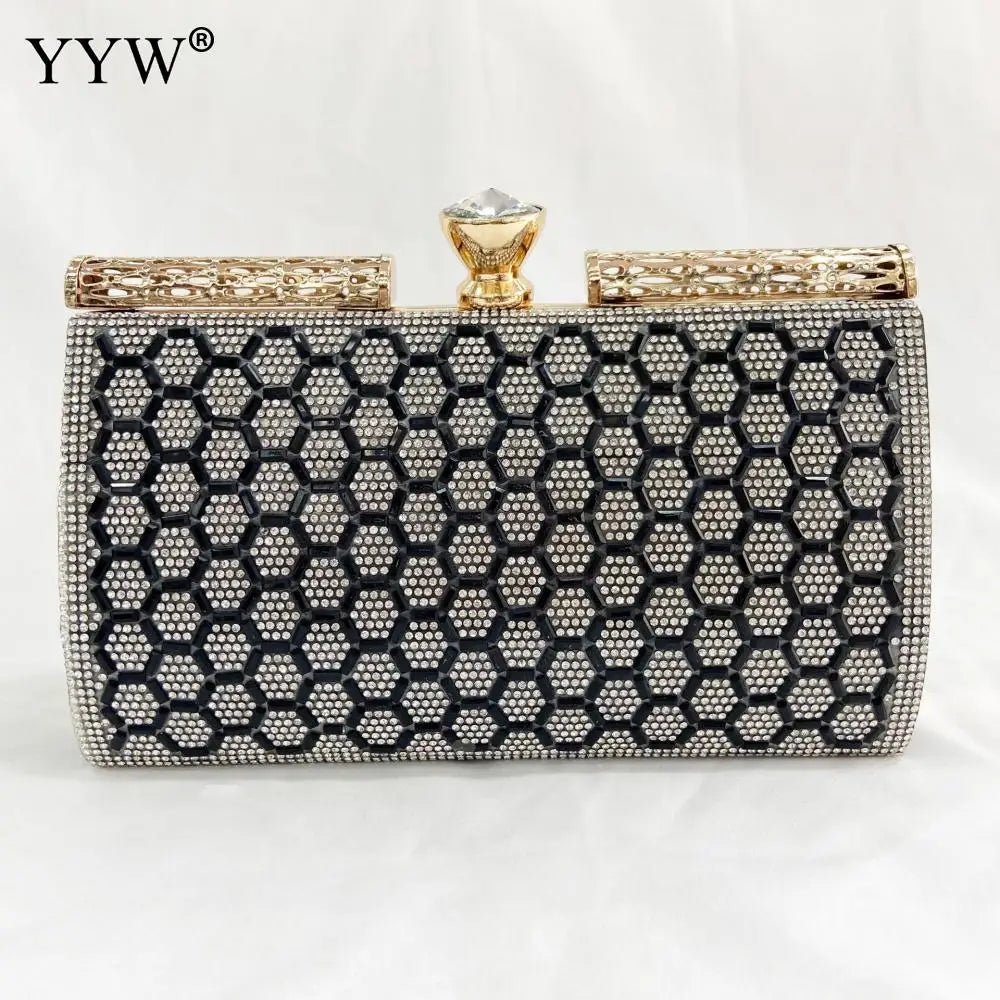 Jeweled Rhinestone Minaudière Clutch - Luzilly Bridal & Apparel