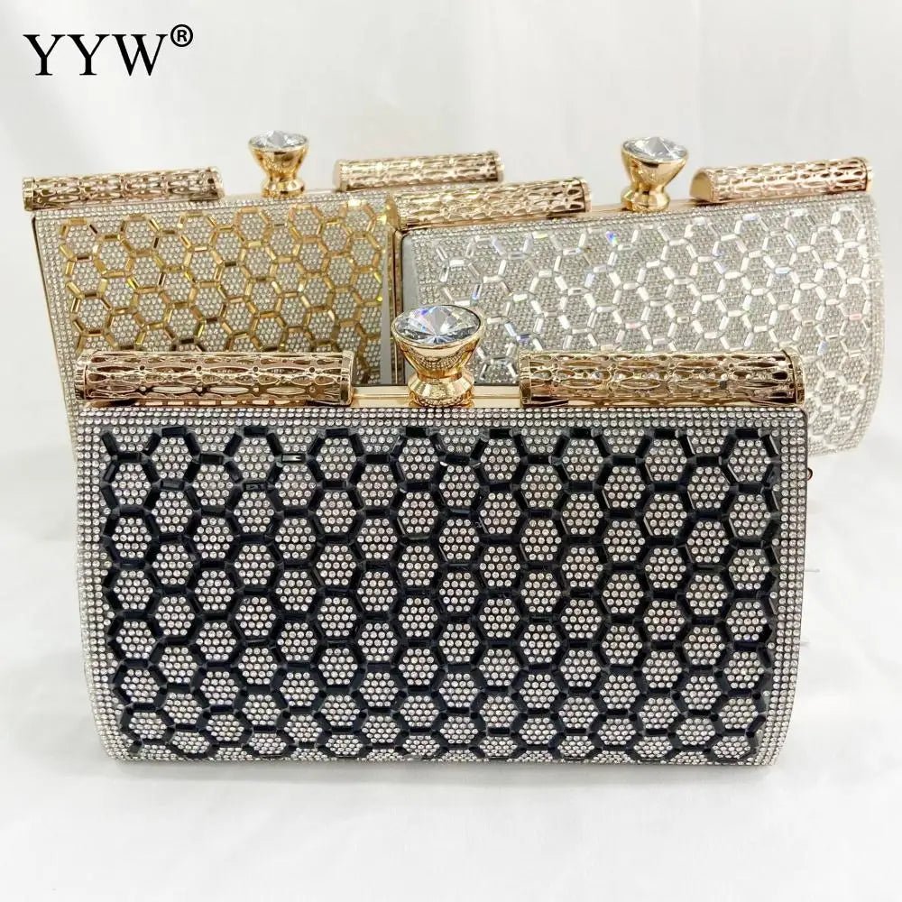 Jeweled Rhinestone Minaudière Clutch - Luzilly Bridal & Apparel