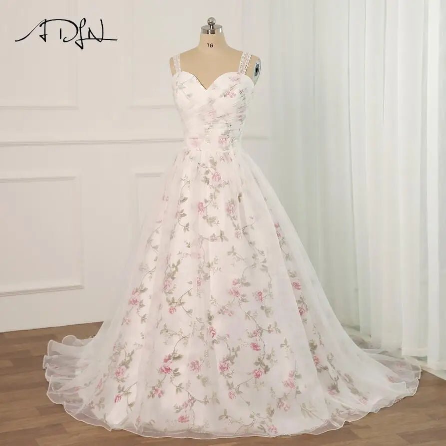 Jiayigong Floral Print Wedding Dress Plus Size Customized Sweetheart Pleats Beading Sequins Robe Mariee Flower Dresses - Luzilly Bridal & Apparel