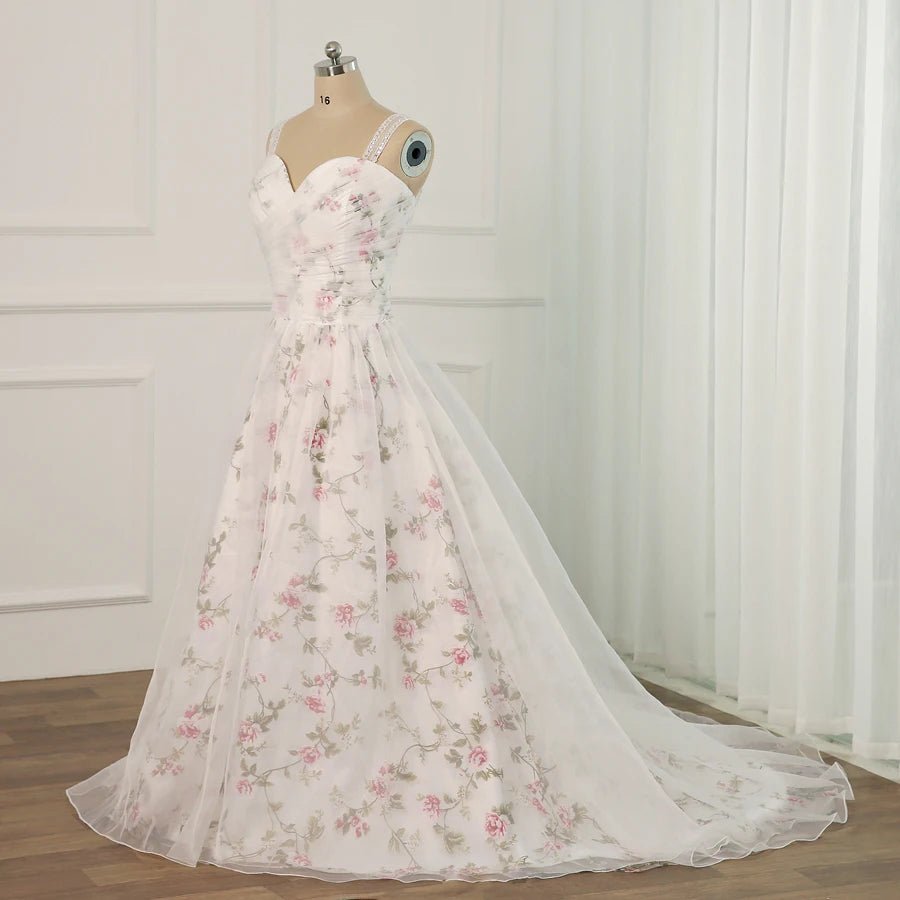 Jiayigong Floral Print Wedding Dress Plus Size Customized Sweetheart Pleats Beading Sequins Robe Mariee Flower Dresses - Luzilly Bridal & Apparel