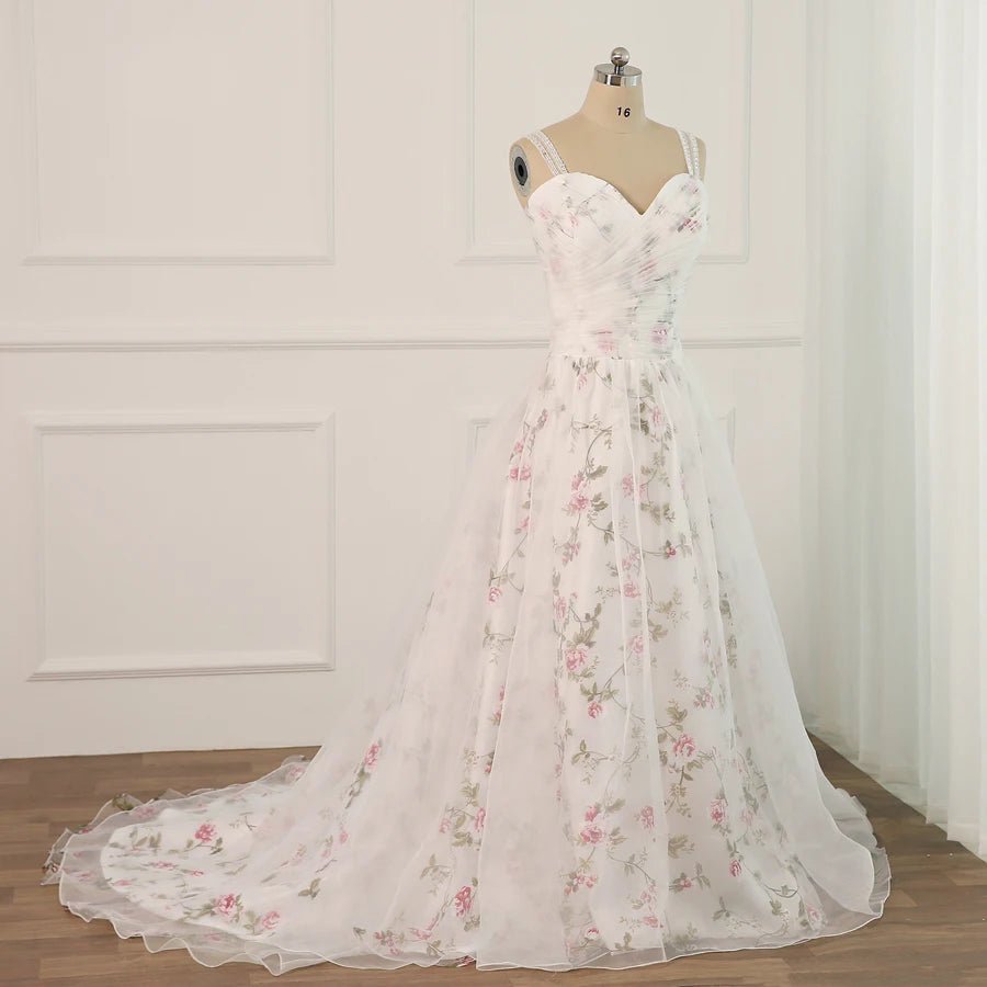 Jiayigong Floral Print Wedding Dress Plus Size Customized Sweetheart Pleats Beading Sequins Robe Mariee Flower Dresses - Luzilly Bridal & Apparel