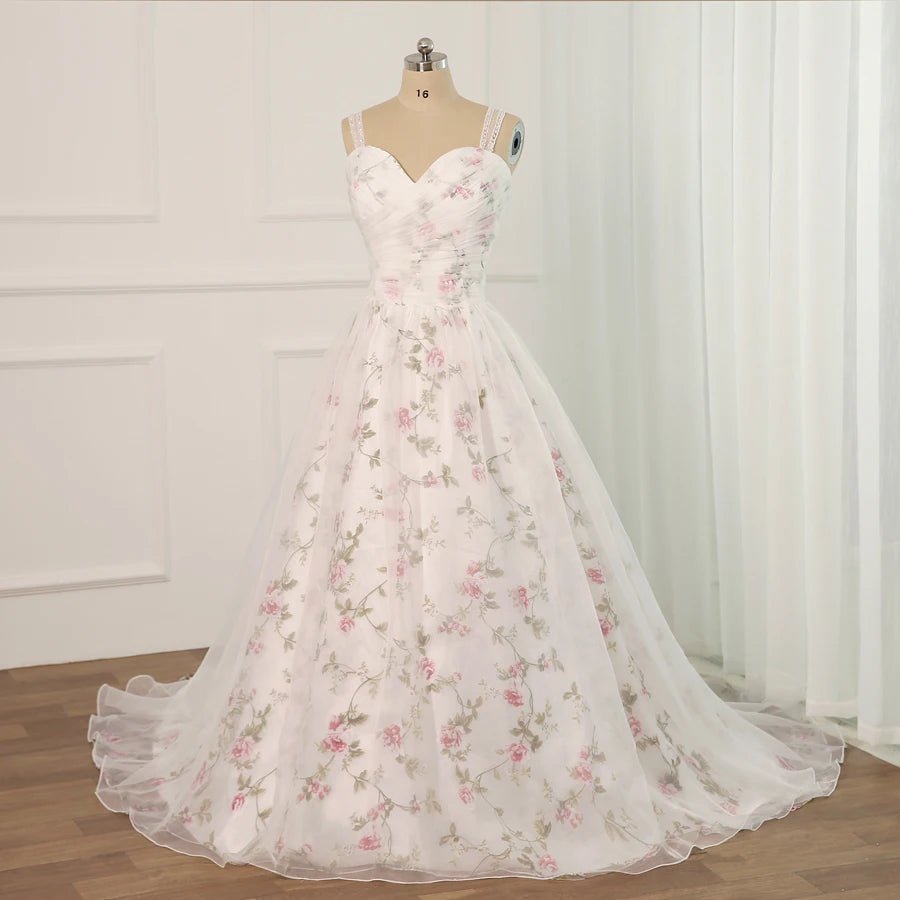 Jiayigong Floral Print Wedding Dress Plus Size Customized Sweetheart Pleats Beading Sequins Robe Mariee Flower Dresses - Luzilly Bridal & Apparel