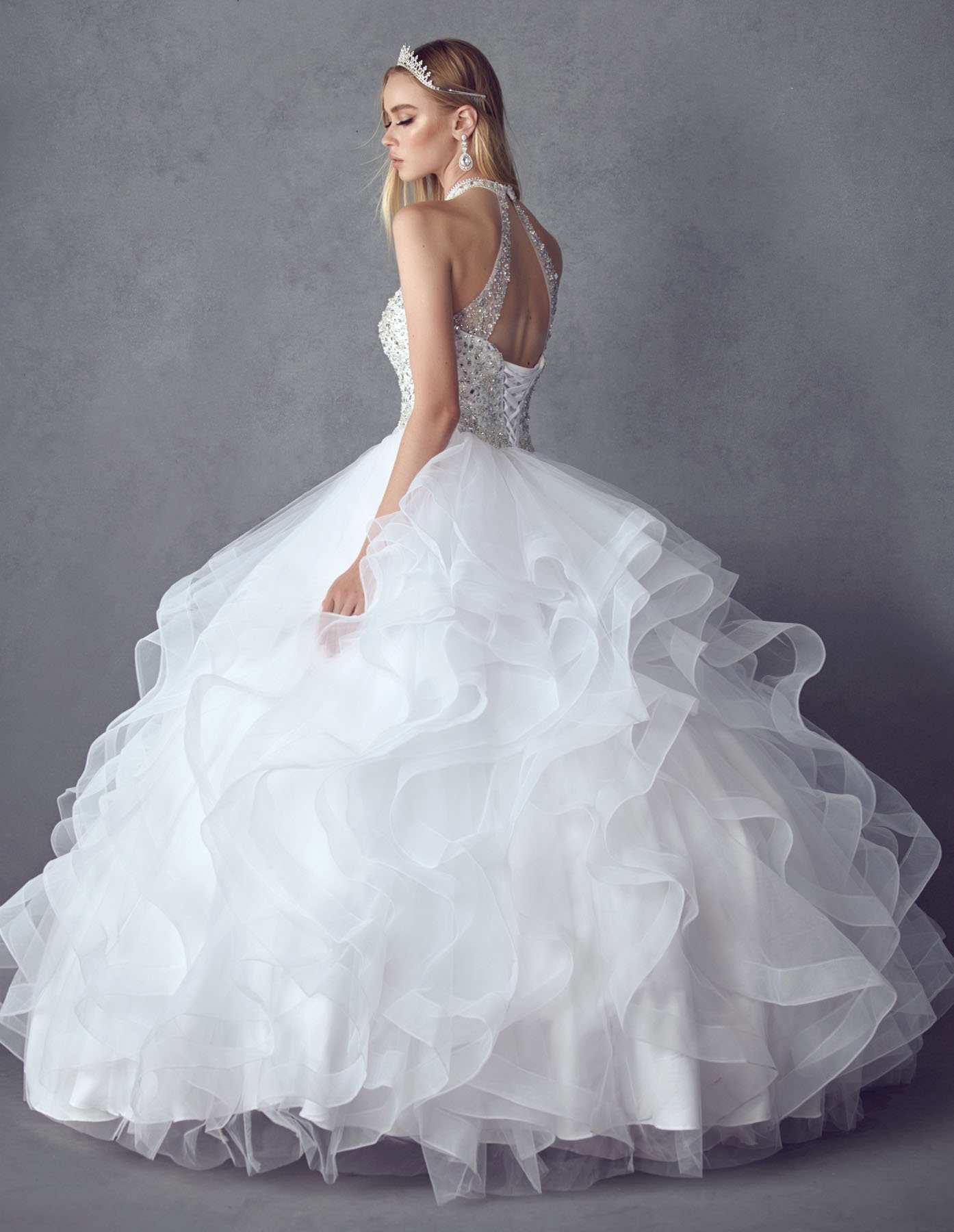 Juliet 1420 Crystal Beading Layered Tulle Skirt Quinceanera Dress - Luzilly Bridal & Apparel