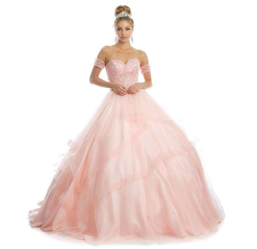 Juliet 1424 Quinceanera Ball Gown Tulle Skirt Arm Bands Beaded Bodice - Luzilly Bridal & Apparel