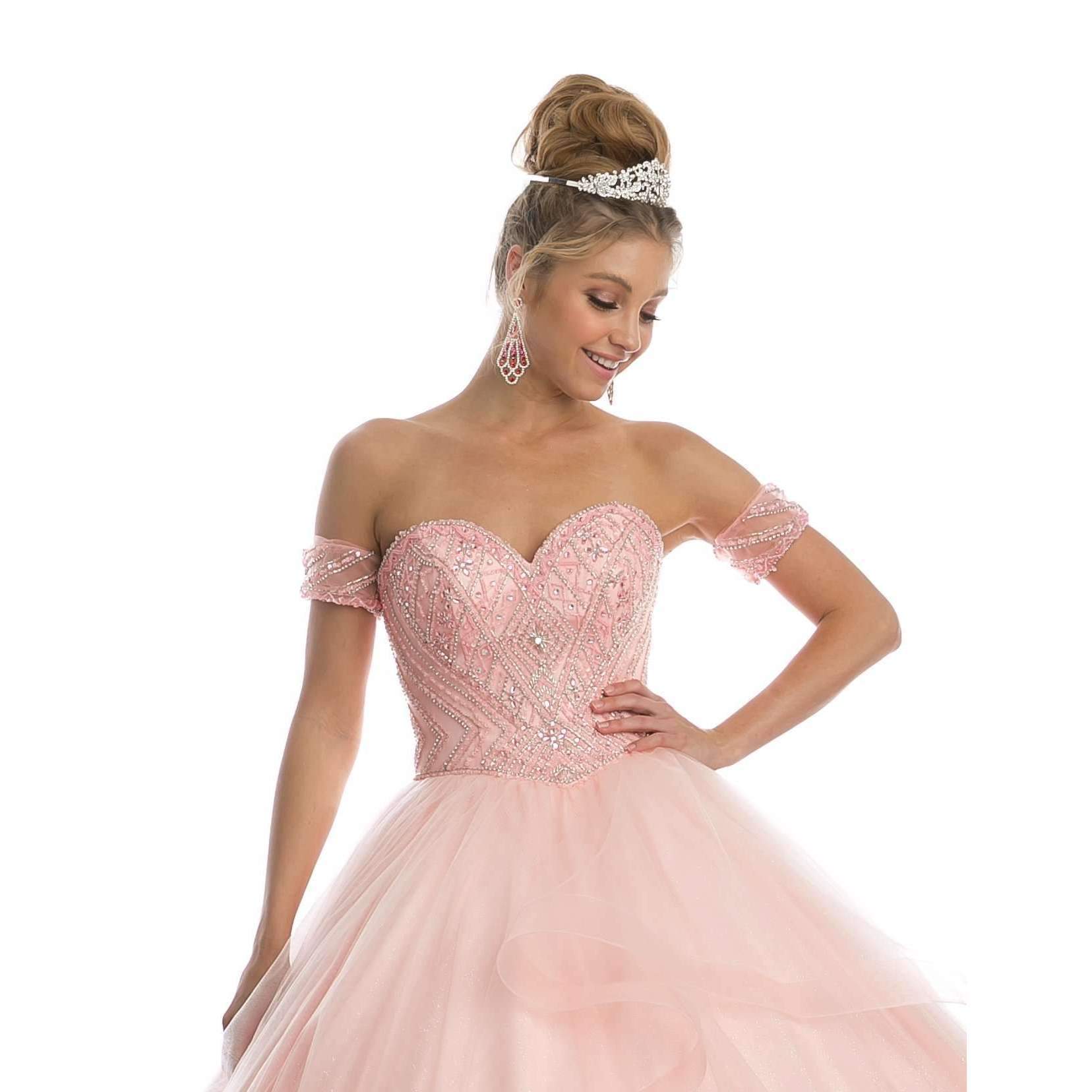 Juliet 1424 Quinceanera Ball Gown Tulle Skirt Arm Bands Beaded Bodice - Luzilly Bridal & Apparel