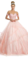 Juliet 1424 Quinceanera Ball Gown Tulle Skirt Arm Bands Beaded Bodice - Luzilly Bridal & Apparel