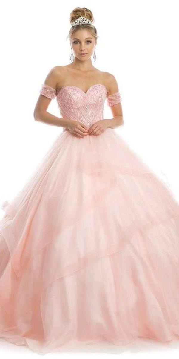 Juliet 1424 Quinceanera Ball Gown Tulle Skirt Arm Bands Beaded Bodice - Luzilly Bridal & Apparel