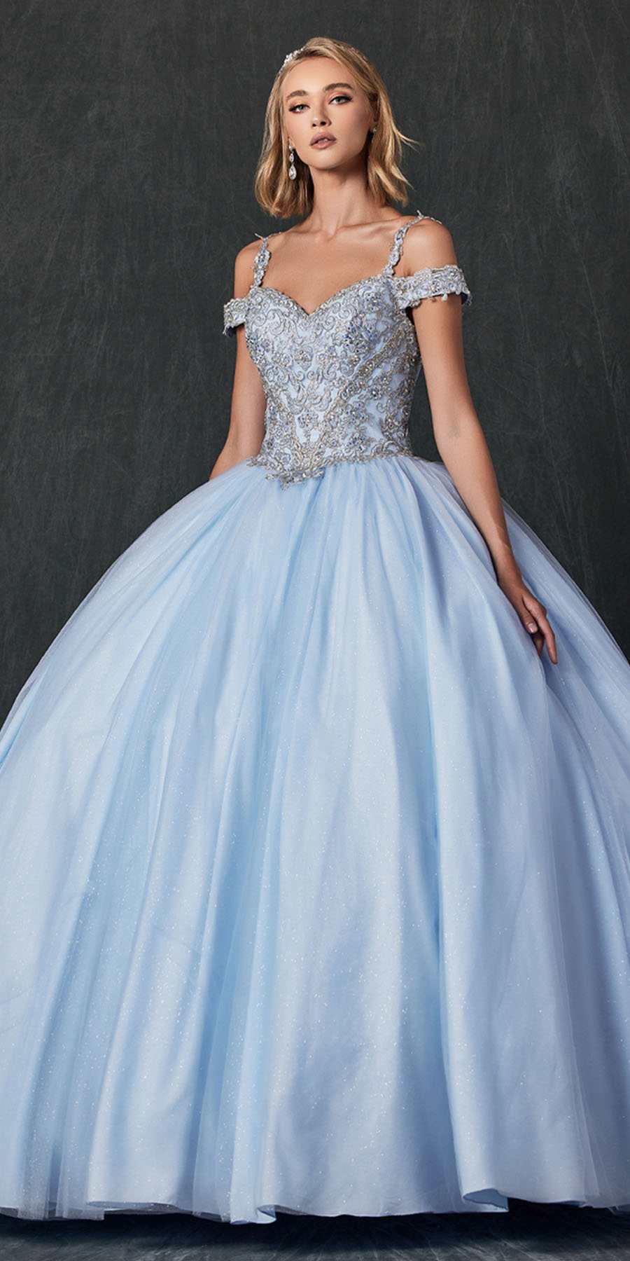 Juliet 1430 Dress Quinceanera Ball Gown Embroidered Applique Glitter Tulle - Luzilly Bridal & Apparel