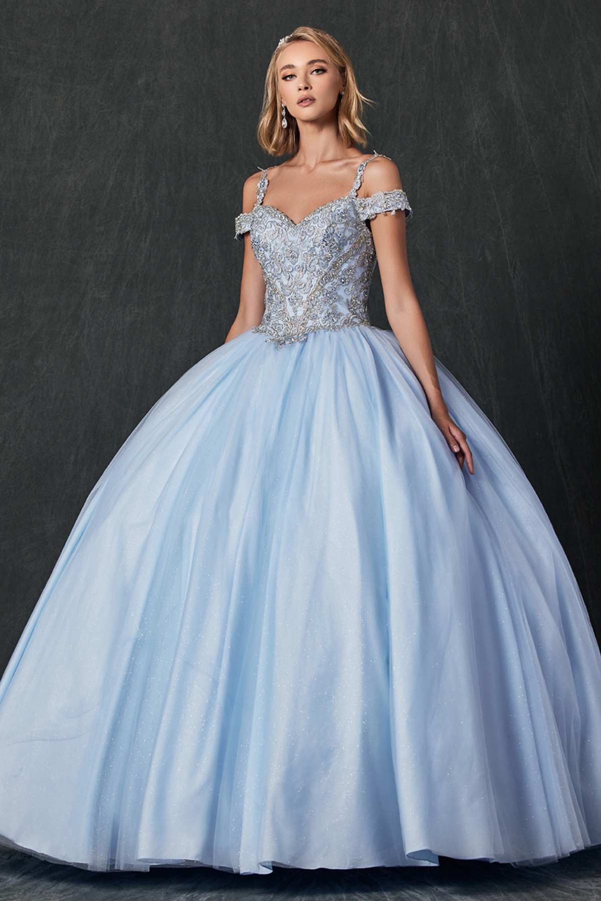 Juliet 1430 Dress Quinceanera Ball Gown Embroidered Applique Glitter Tulle - Luzilly Bridal & Apparel