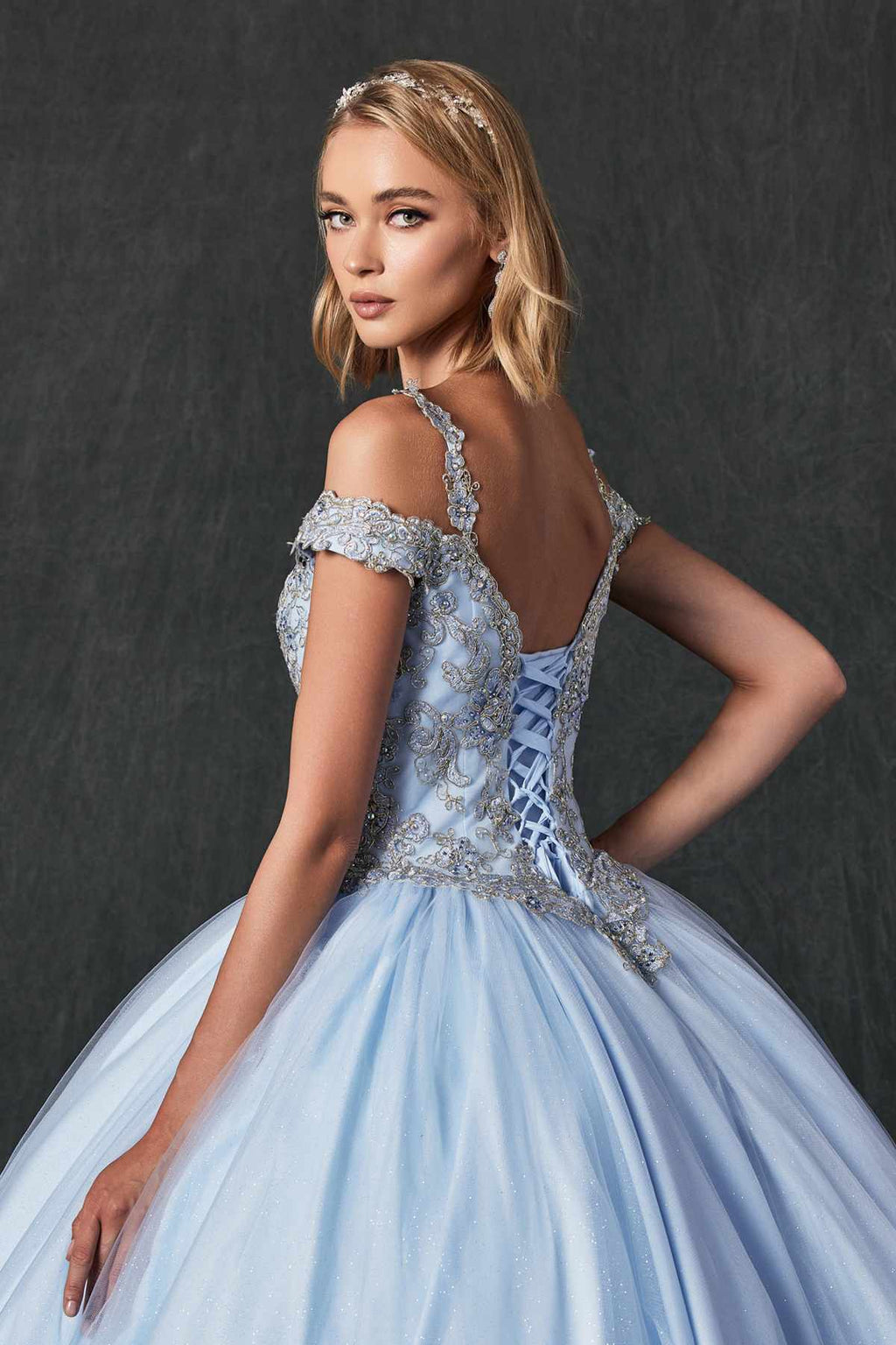 Juliet 1430 Dress Quinceanera Ball Gown Embroidered Applique Glitter Tulle - Luzilly Bridal & Apparel