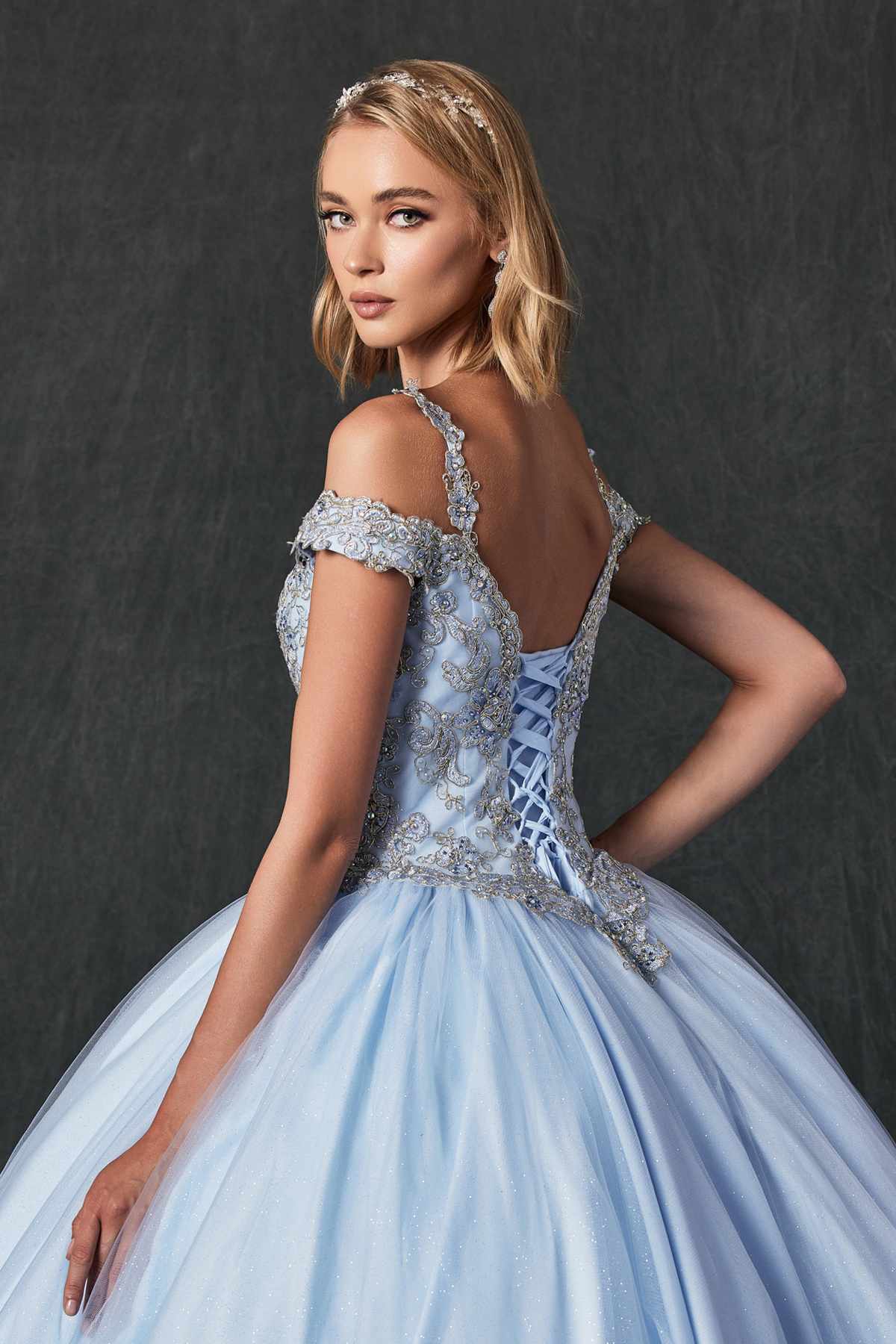 Juliet 1430 Dress Quinceanera Ball Gown Embroidered Applique Glitter Tulle - Luzilly Bridal & Apparel