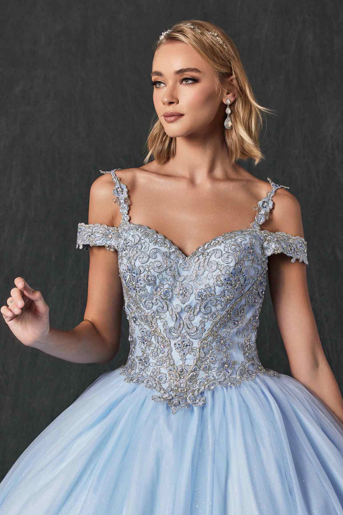 Juliet 1430 Dress Quinceanera Ball Gown Embroidered Applique Glitter Tulle - Luzilly Bridal & Apparel