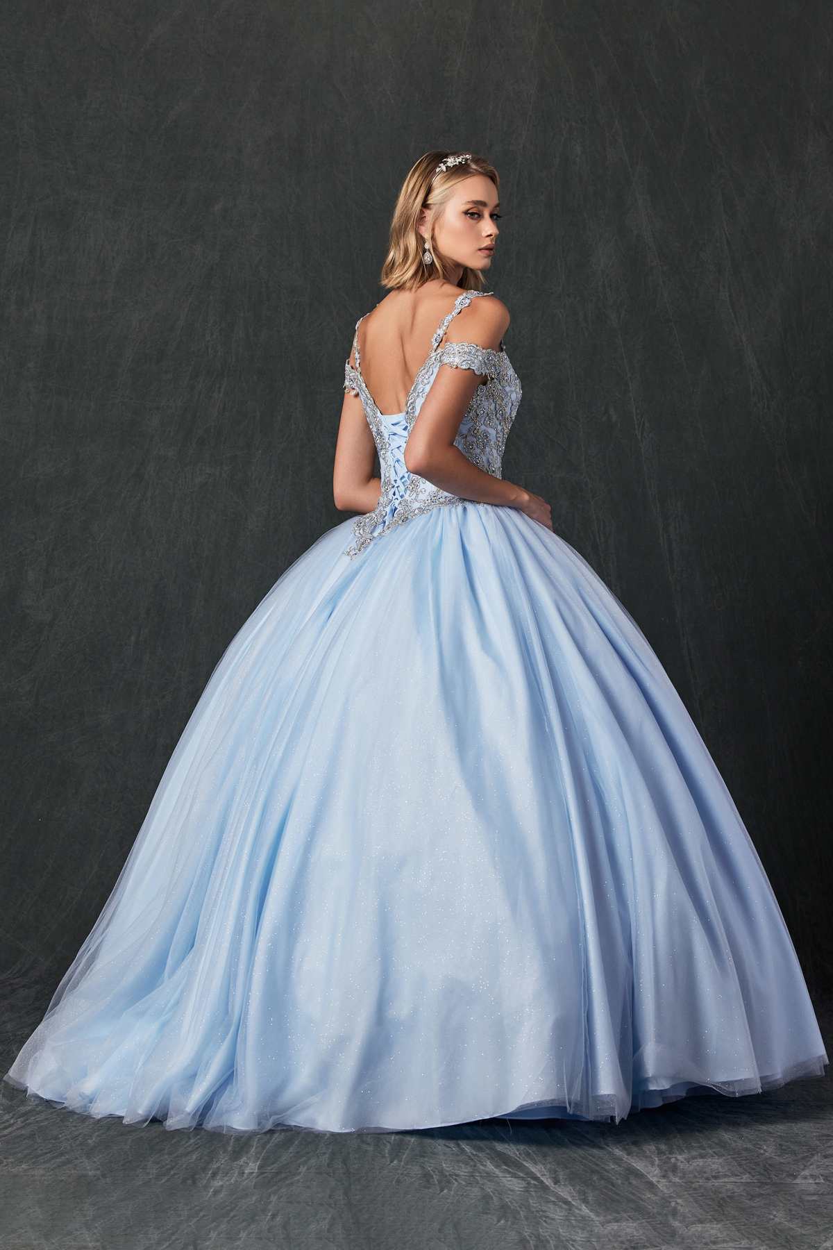 Juliet 1430 Dress Quinceanera Ball Gown Embroidered Applique Glitter Tulle - Luzilly Bridal & Apparel