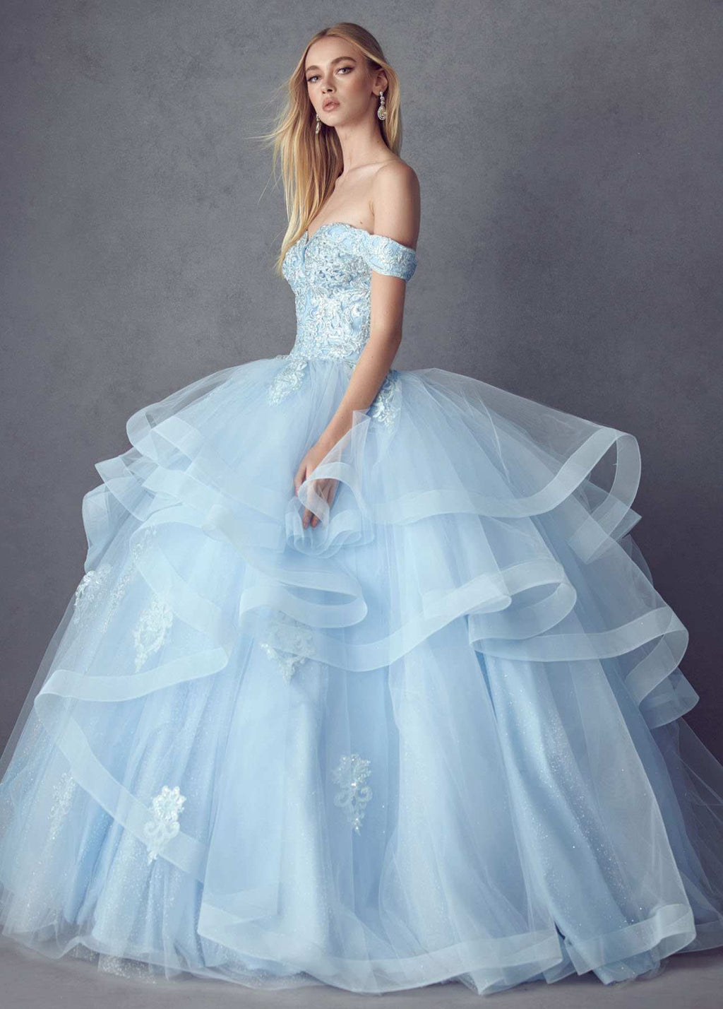 Juliet 1432 Dress Quinceanera Ball Gown Metallic Embroidery Glitter Tulle - Luzilly Bridal & Apparel