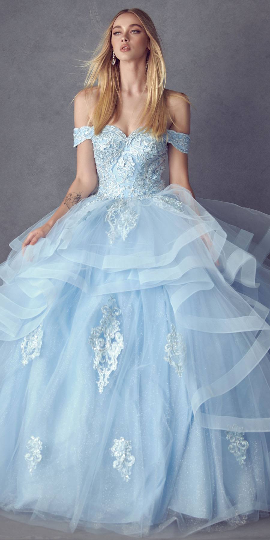 Juliet 1432 Dress Quinceanera Ball Gown Metallic Embroidery Glitter Tulle - Luzilly Bridal & Apparel