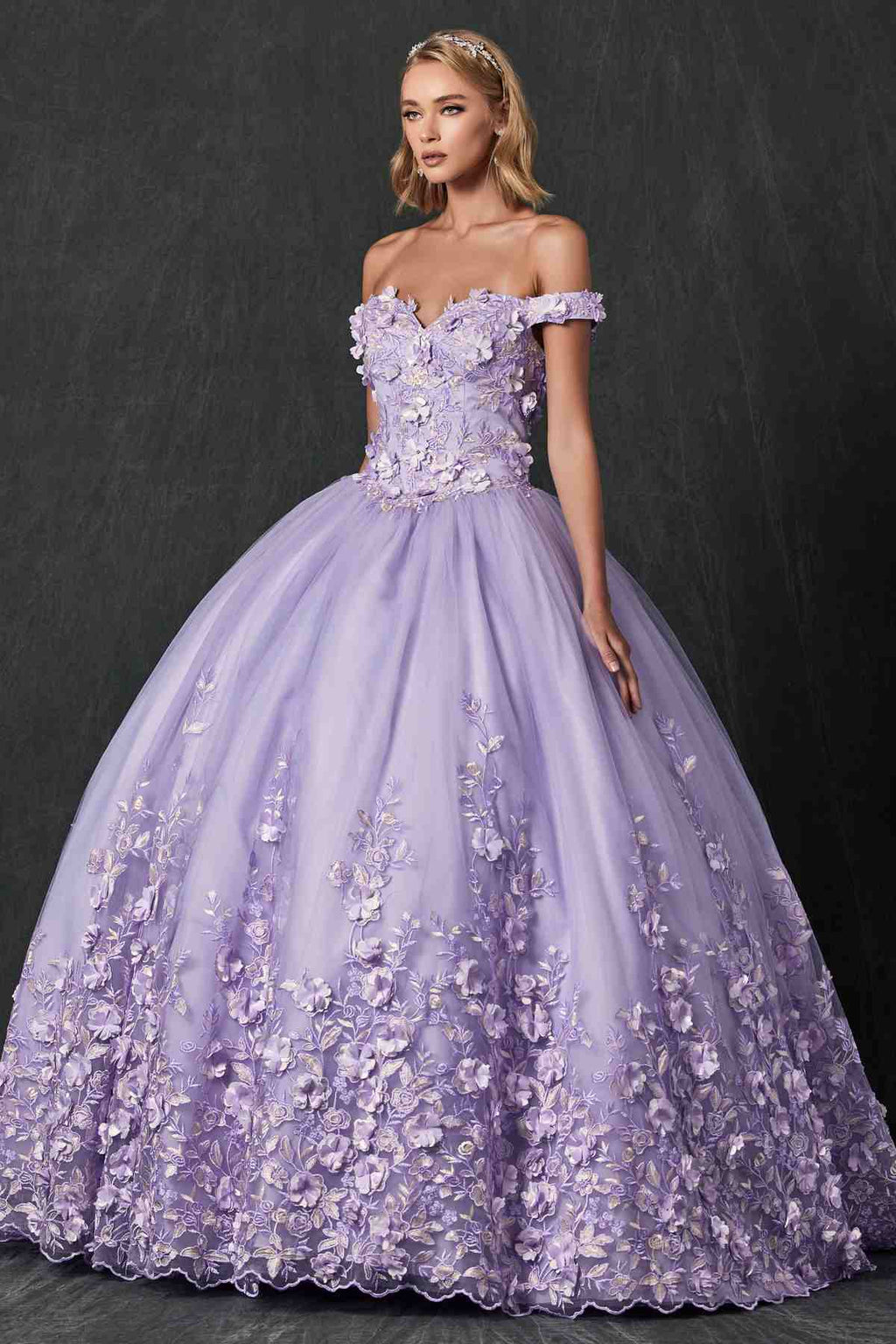 Juliet 1434 Dress Quinceanera Ball Gown 3D Floral Embroidered - Luzilly Bridal & Apparel