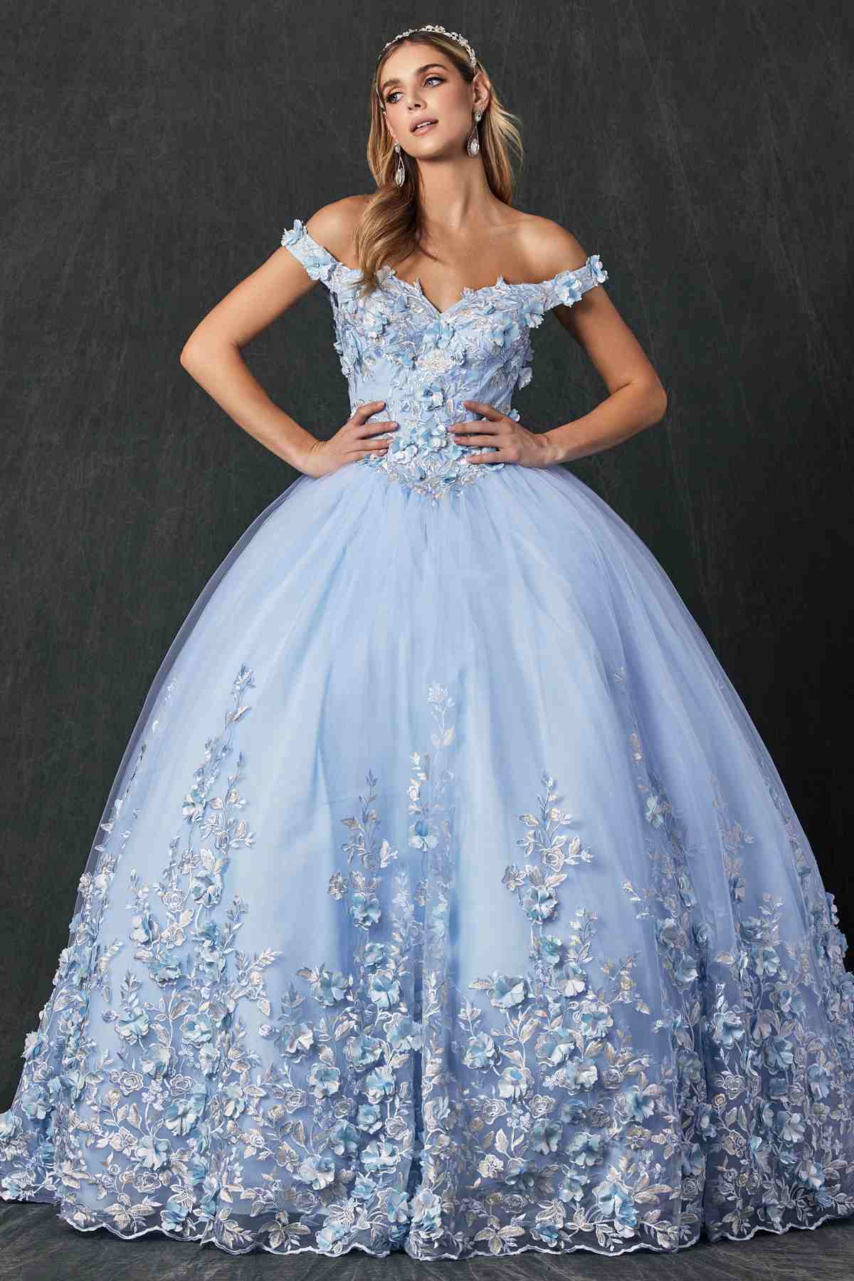 Juliet 1434 Dress Quinceanera Ball Gown 3D Floral Embroidered - Luzilly Bridal & Apparel