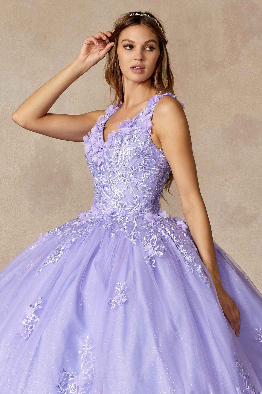 Juliet 1437 Floral Applique Quinceanera Ball Gown With 3D Flowers - Luzilly Bridal & Apparel