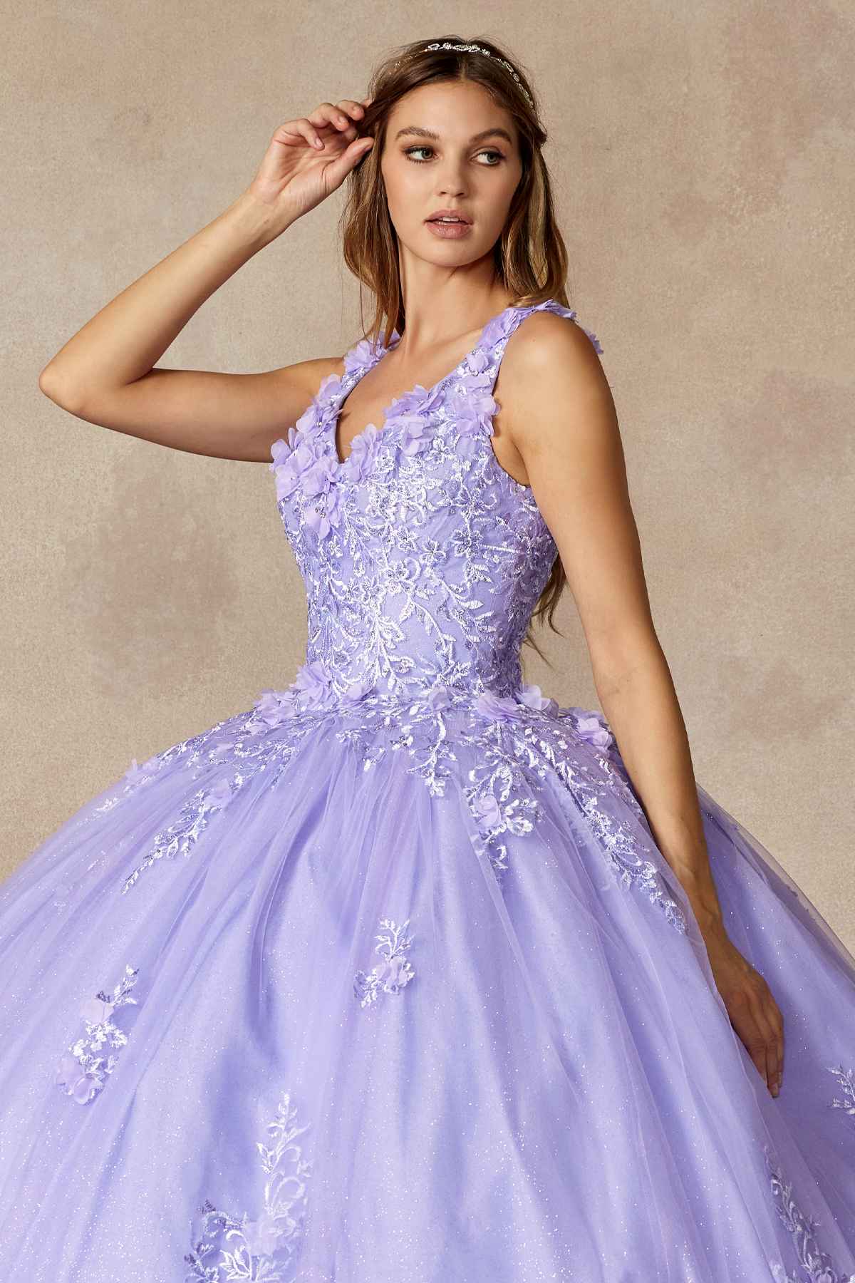 Juliet 1437 Floral Applique Quinceanera Ball Gown With 3D Flowers - Luzilly Bridal & Apparel