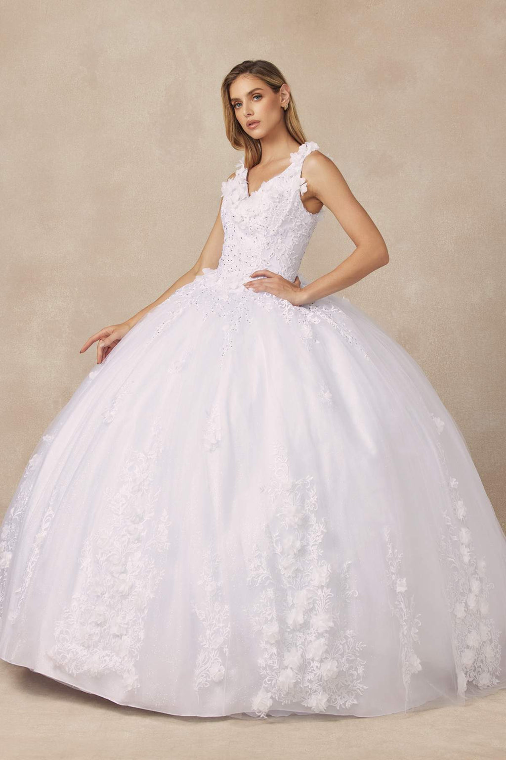 Juliet 1437 Floral Applique Quinceanera Ball Gown With 3D Flowers - Luzilly Bridal & Apparel