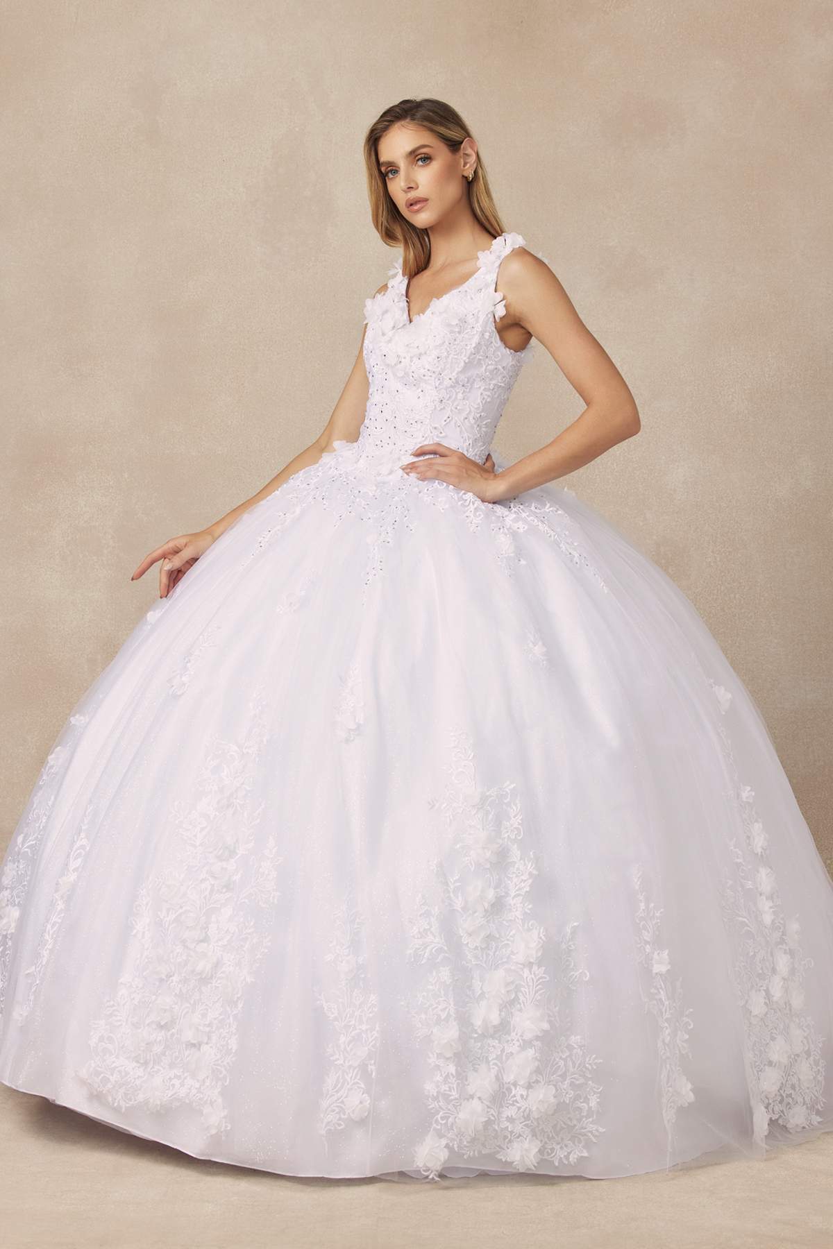 Juliet 1437 Floral Applique Quinceanera Ball Gown With 3D Flowers - Luzilly Bridal & Apparel