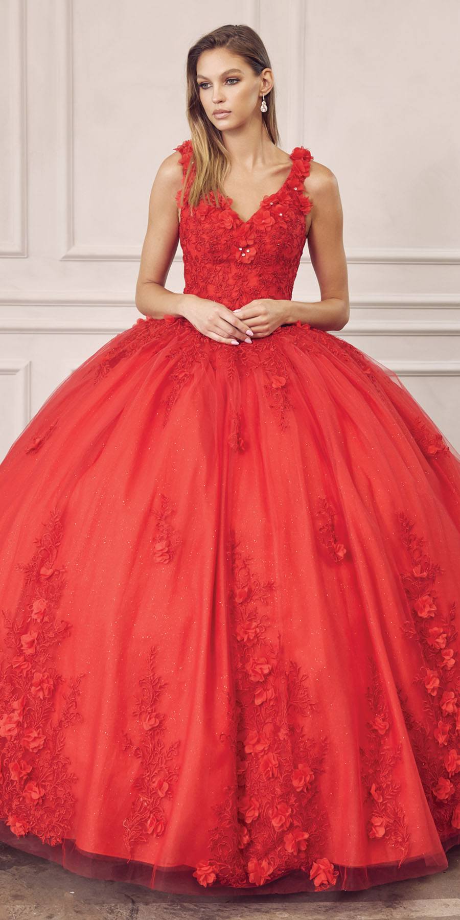 Juliet 1437 Floral Applique Quinceanera Ball Gown With 3D Flowers - Luzilly Bridal & Apparel