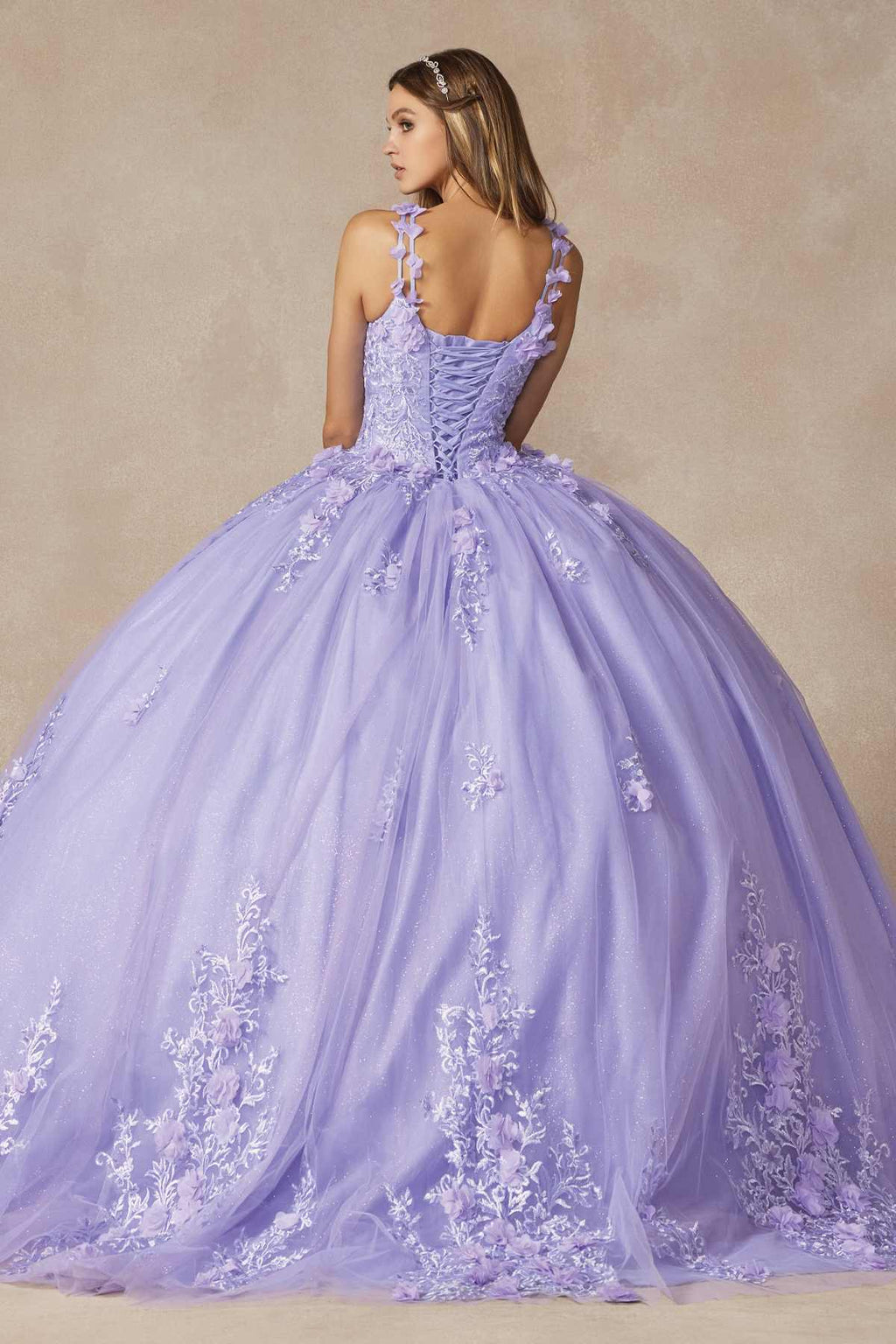Juliet 1437 Floral Applique Quinceanera Ball Gown With 3D Flowers - Luzilly Bridal & Apparel
