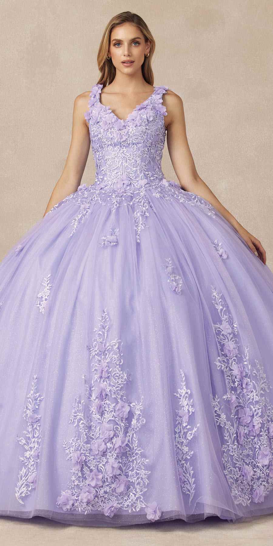 Juliet 1437 Floral Applique Quinceanera Ball Gown With 3D Flowers - Luzilly Bridal & Apparel
