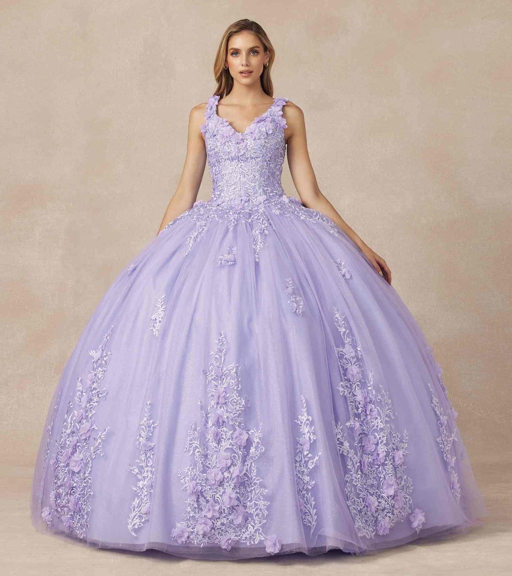 Juliet 1437 Floral Applique Quinceanera Ball Gown With 3D Flowers - Luzilly Bridal & Apparel