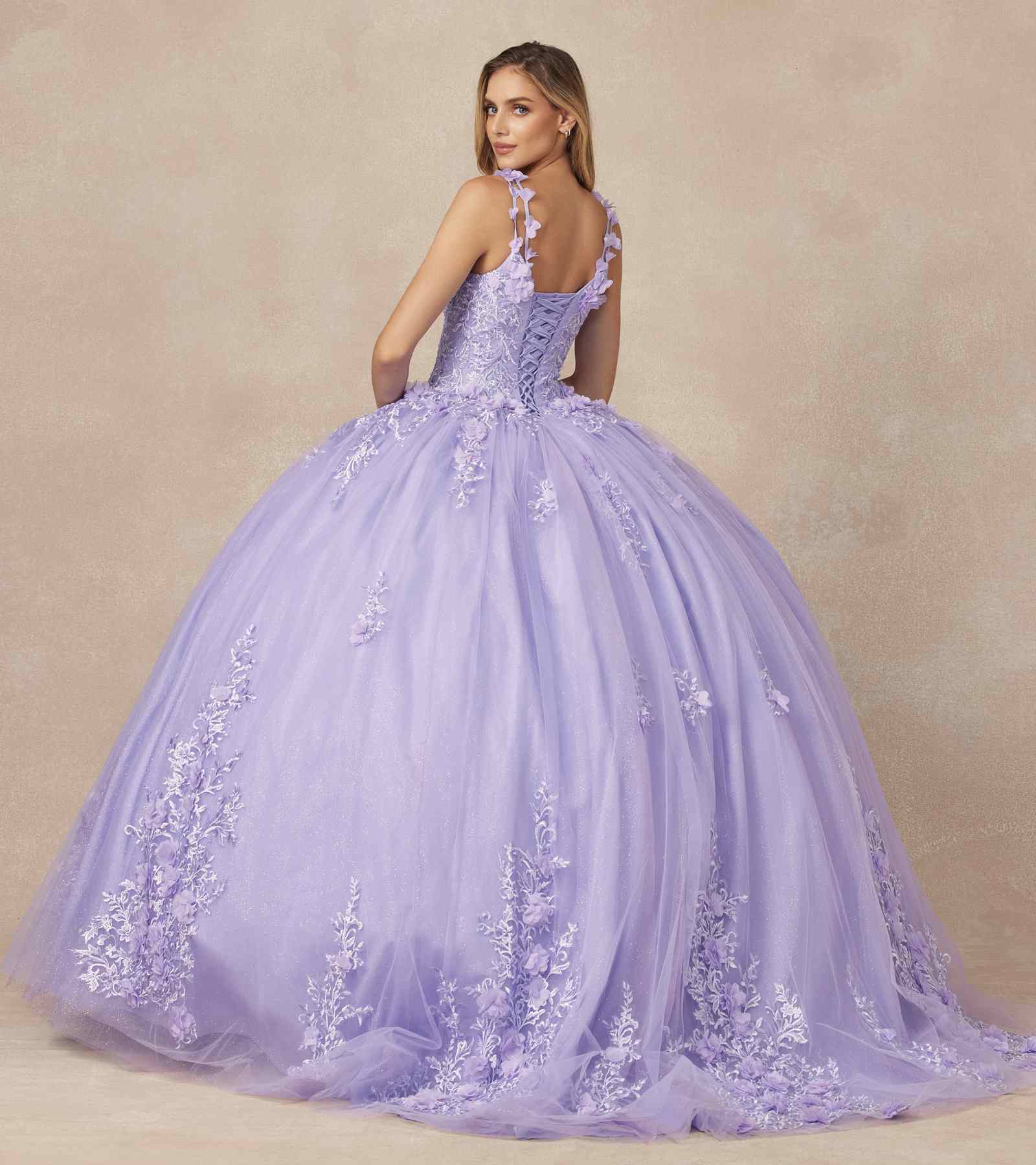 Juliet 1437 Floral Applique Quinceanera Ball Gown With 3D Flowers - Luzilly Bridal & Apparel
