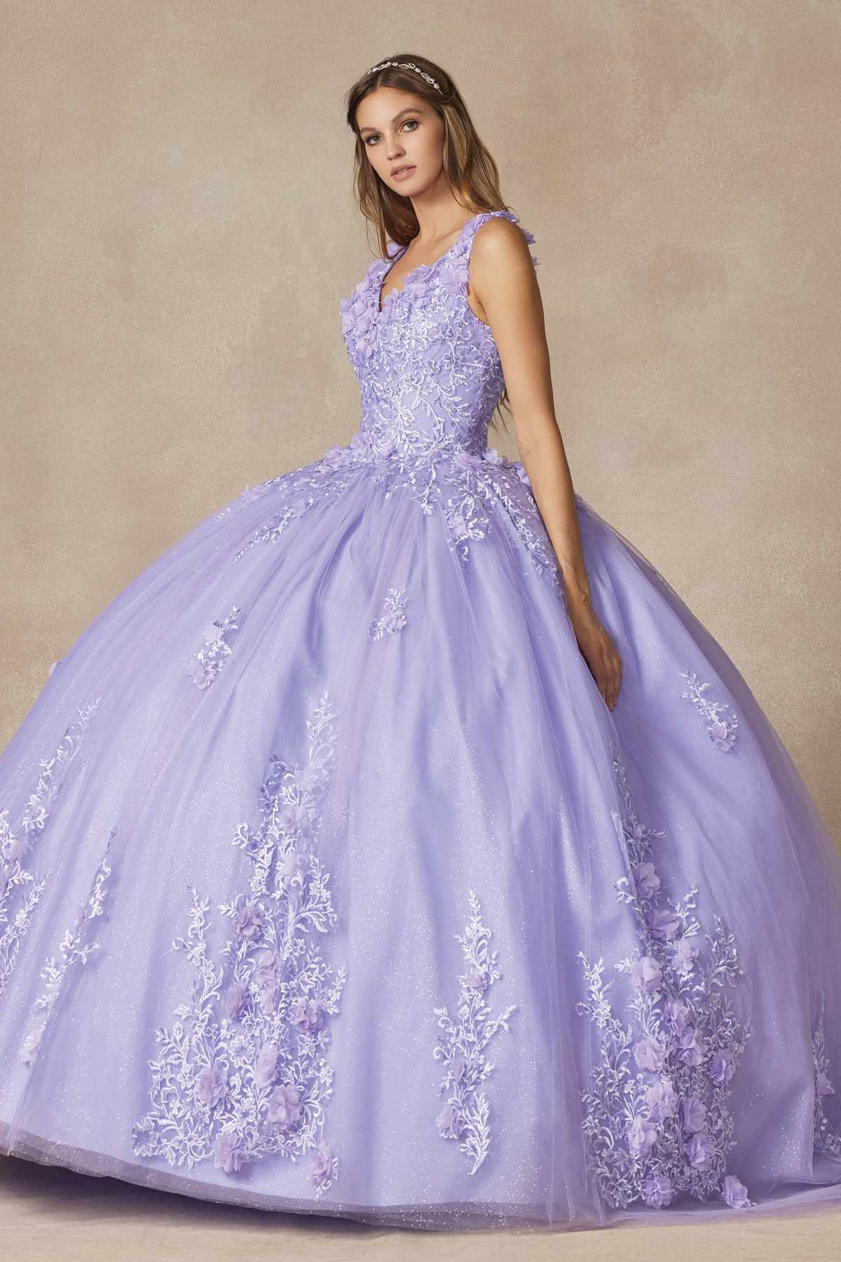 Juliet 1437 Floral Applique Quinceanera Ball Gown With 3D Flowers - Luzilly Bridal & Apparel