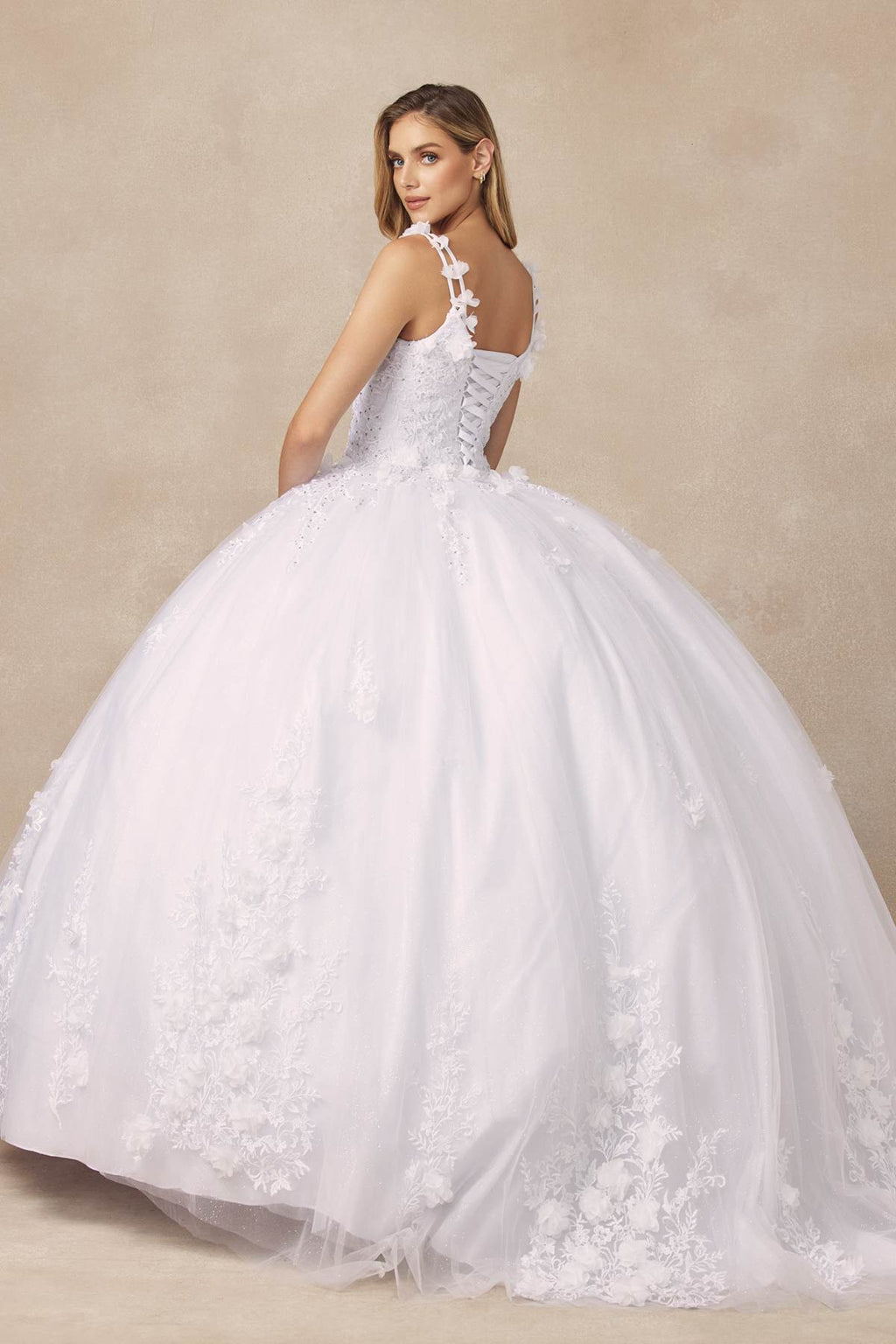 Juliet 1437 Floral Applique Quinceanera Ball Gown With 3D Flowers - Luzilly Bridal & Apparel