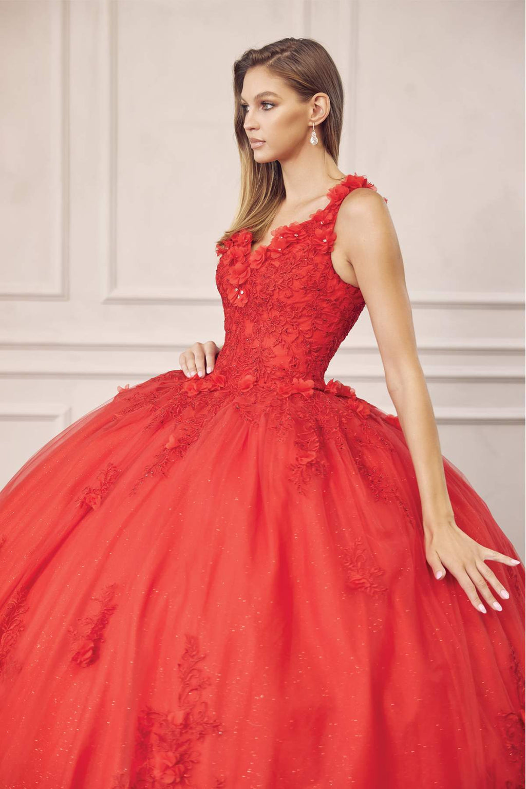 Juliet 1437 Floral Applique Quinceanera Ball Gown With 3D Flowers - Luzilly Bridal & Apparel