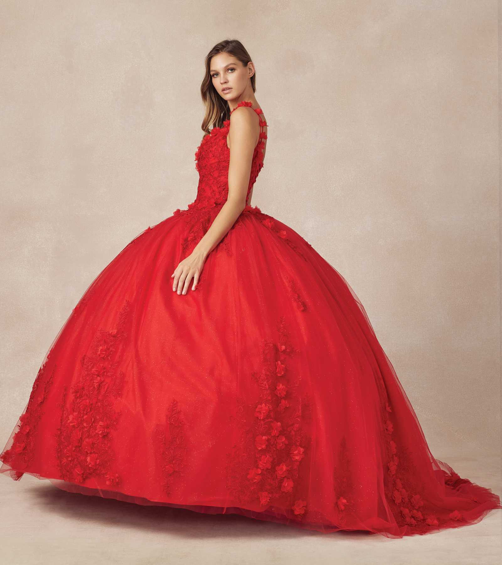 Juliet 1437 Floral Applique Quinceanera Ball Gown With 3D Flowers - Luzilly Bridal & Apparel