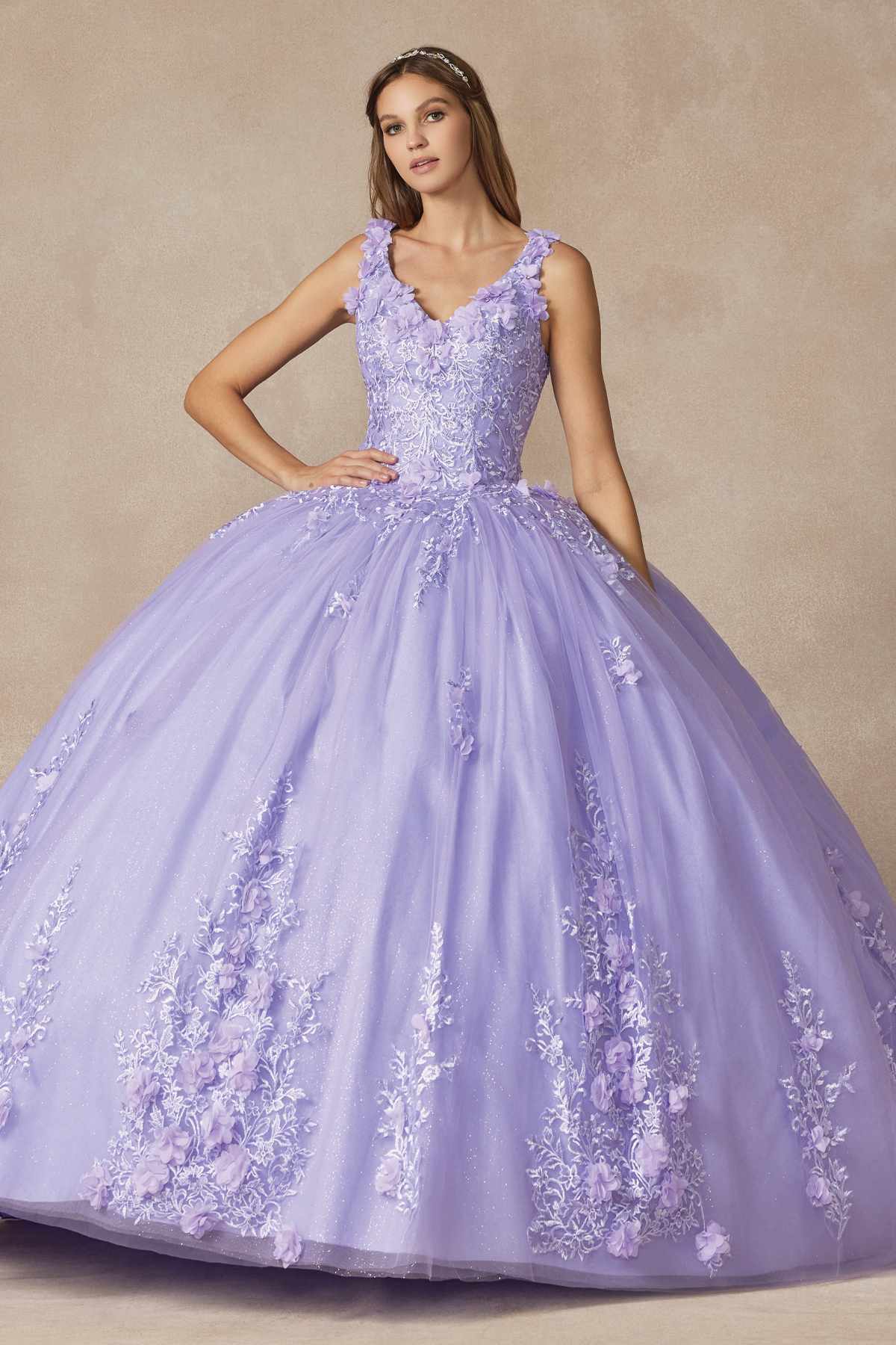 Juliet 1437 Floral Applique Quinceanera Ball Gown With 3D Flowers - Luzilly Bridal & Apparel